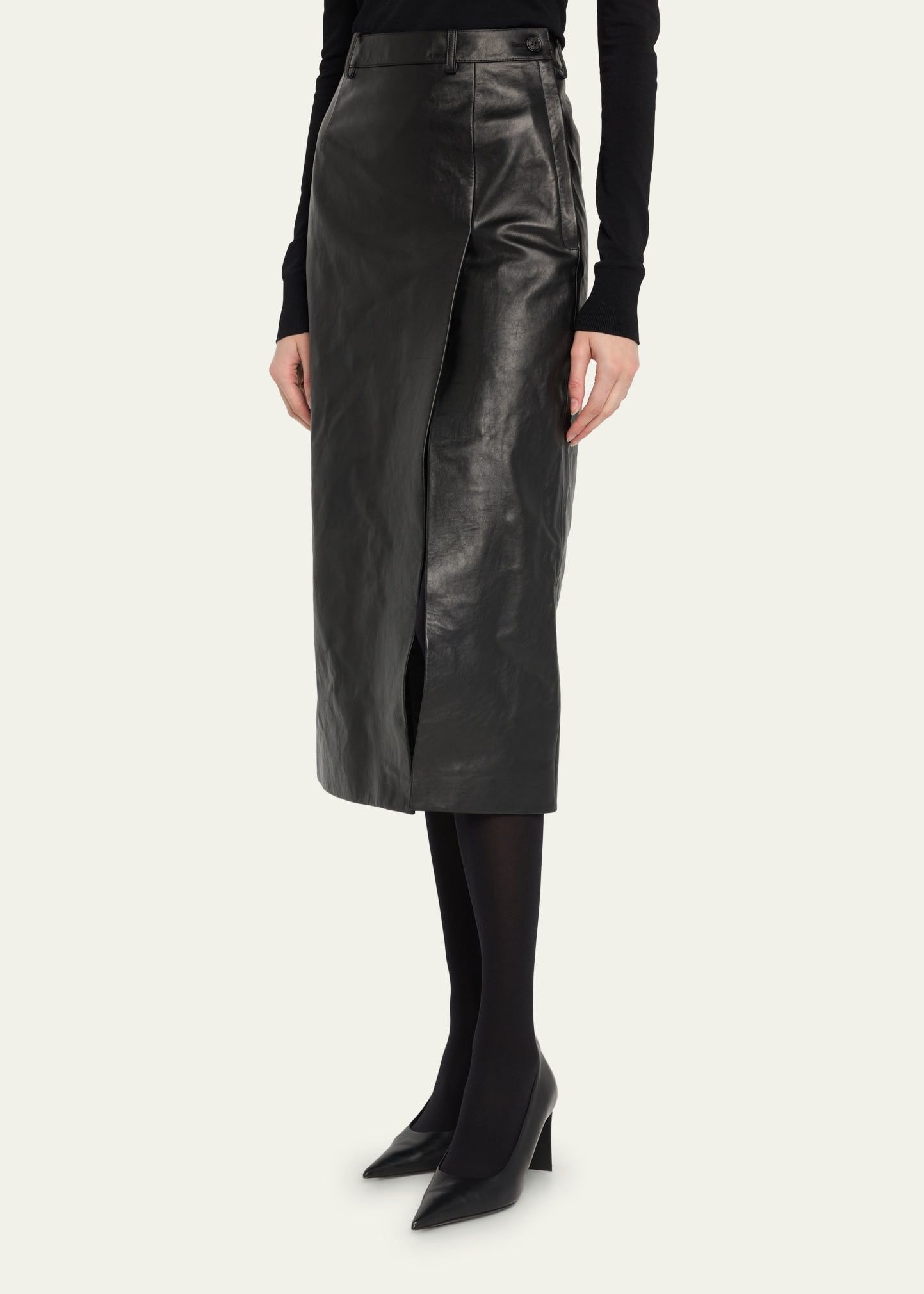 Balenciaga o1w1db10625 Slit Tailored Skirt in Black Size 26" / US 2 / IT 38 - 4 Thumbnail