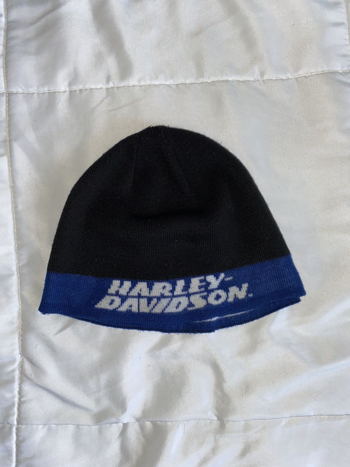 Harley Davidson Vintage Harley Davidson Spellout Stripe Blue Beanie Y2K Size ONE SIZE - 1 Thumbnail