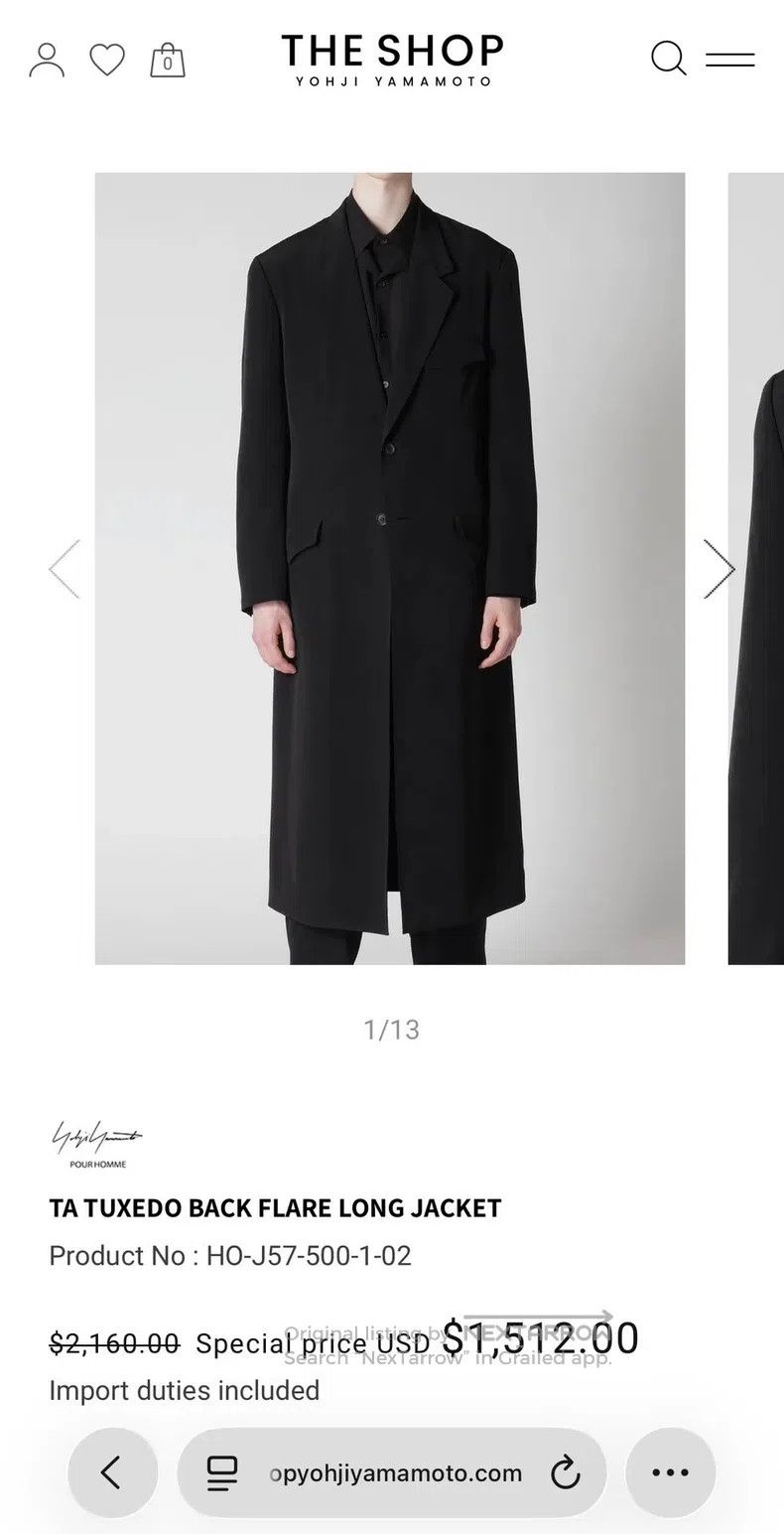 Yohji Yamamoto Yohji Yamamoto Tailcoat with pleats at the back, triacetat Size US L / EU 52-54 / 3 - 4 Thumbnail