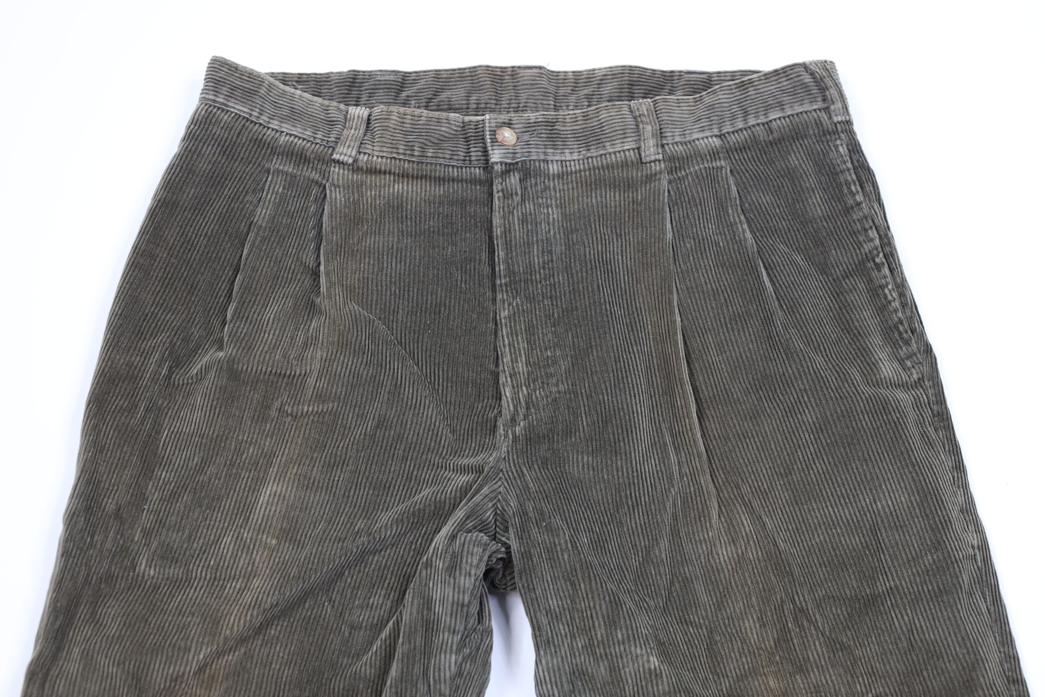 Vintage Vintage 90s Streetwear Pleated Wide Leg Corduroy Pants Green Size US 36 / EU 52 - 2 Thumbnail