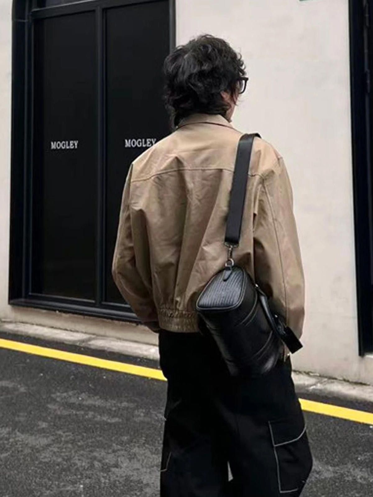 Japanese Brand Black Textured Barrel Crossbody Bag, Shoulder Bag Size ONE SIZE - 2 Thumbnail