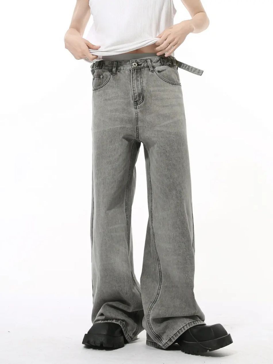 Japanese Brand Retro grey straight leg loose jeans Size US 32 / EU 48 - 4 Thumbnail