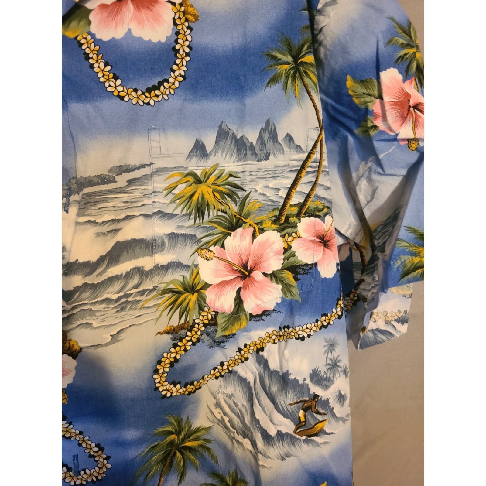 ALOHAS Naniloa Blue Aloha Hawaiian Shirt Men Short Sleeve Button-Up 2XL Cotton Hibiscus Leis Palm Trees Surfers Size US XXL / EU 58 / 5 - 3 Thumbnail