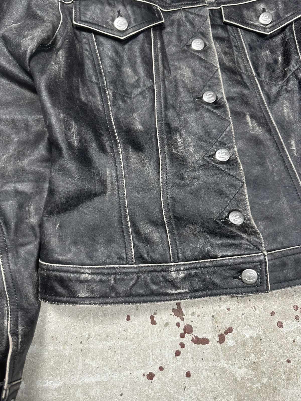 Just Cavalli Cavalli 2000s Eroded Brut Archive Leather Trucker Jacket Size M / US 6-8 / IT 42-44 - 4 Thumbnail