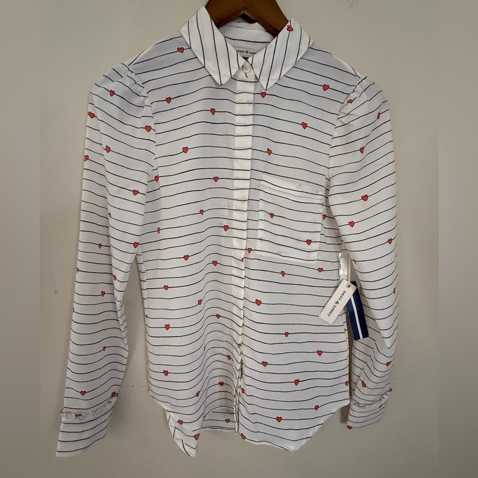 Other Court & Rowe heart striped ruffled button up top SZ XXS Size XXS / US 00 / IT 34 - 1 Thumbnail