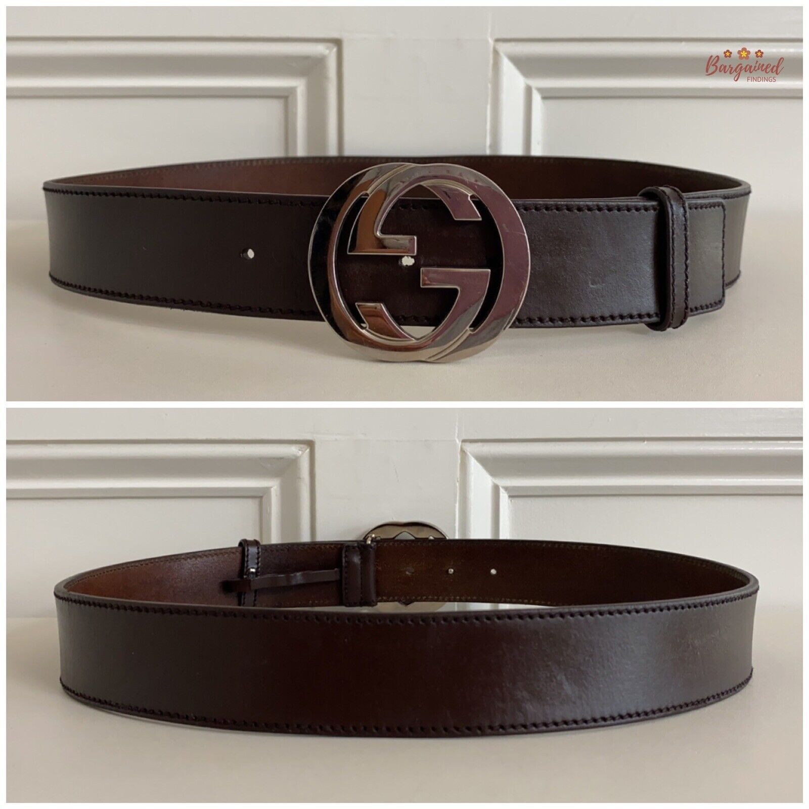 Gucci Gucci Brown Calfskin Leather Silver Interlocking Buckle Belt Size 30 - 7 Thumbnail