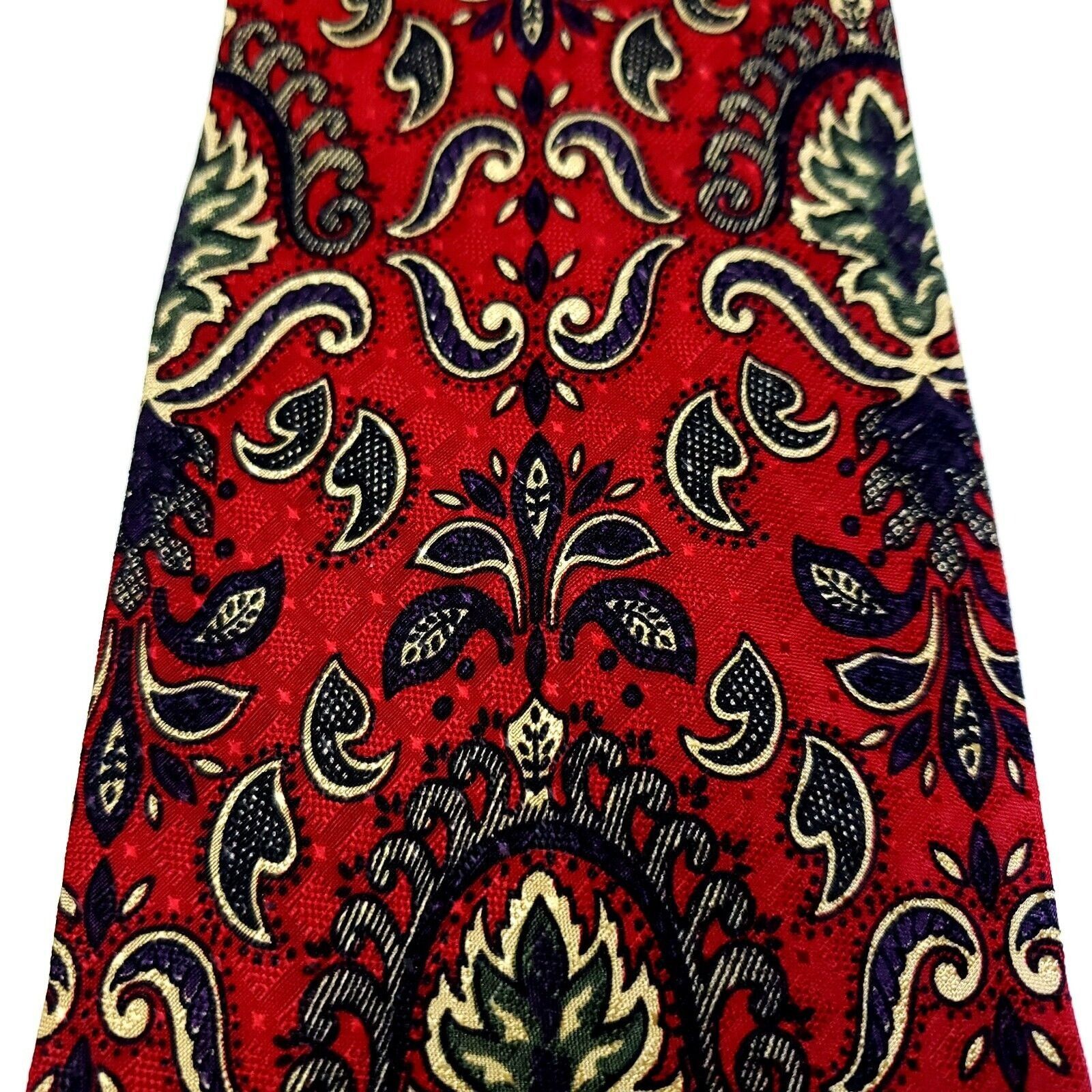 Designer Mark Shale Jacquard Red Floral Woven Silk Tie Size ONE SIZE - 2 Thumbnail