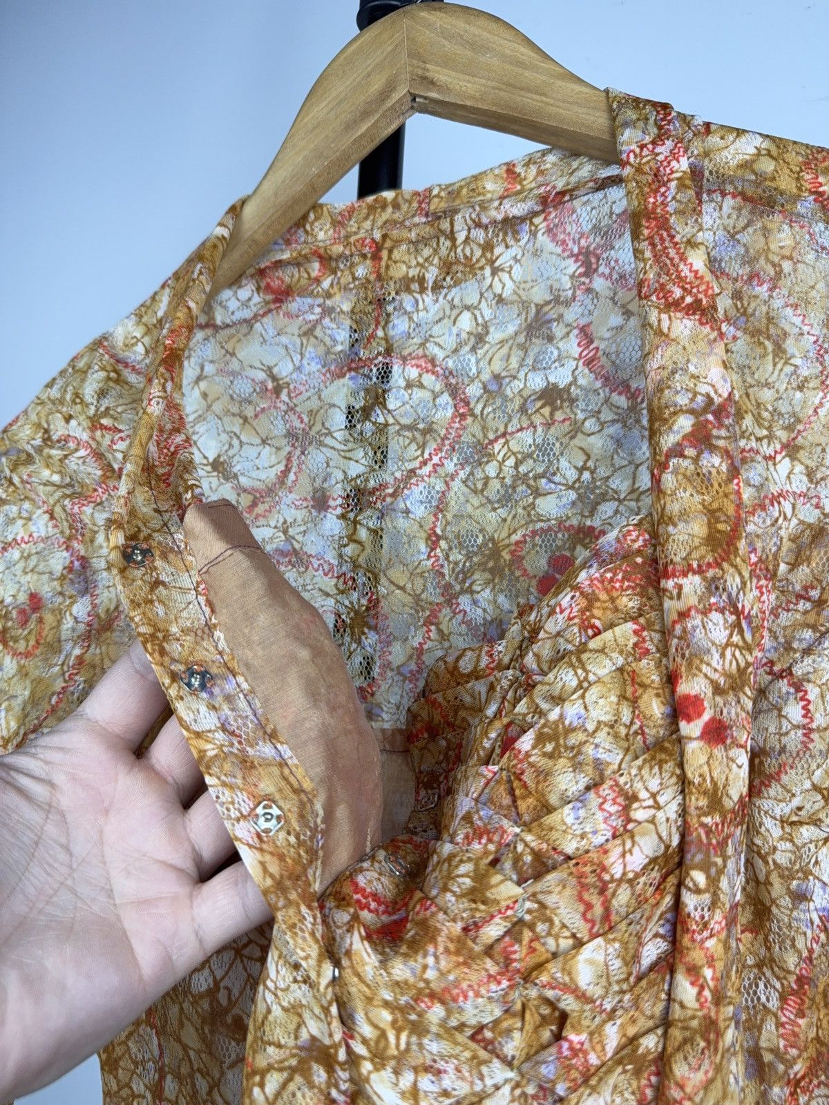 Japanese Brand 00s Y2K Archive Lace Mesh Blouse Gaultier Style Sheer Top Size S / US 4 / IT 40 - 10 Thumbnail