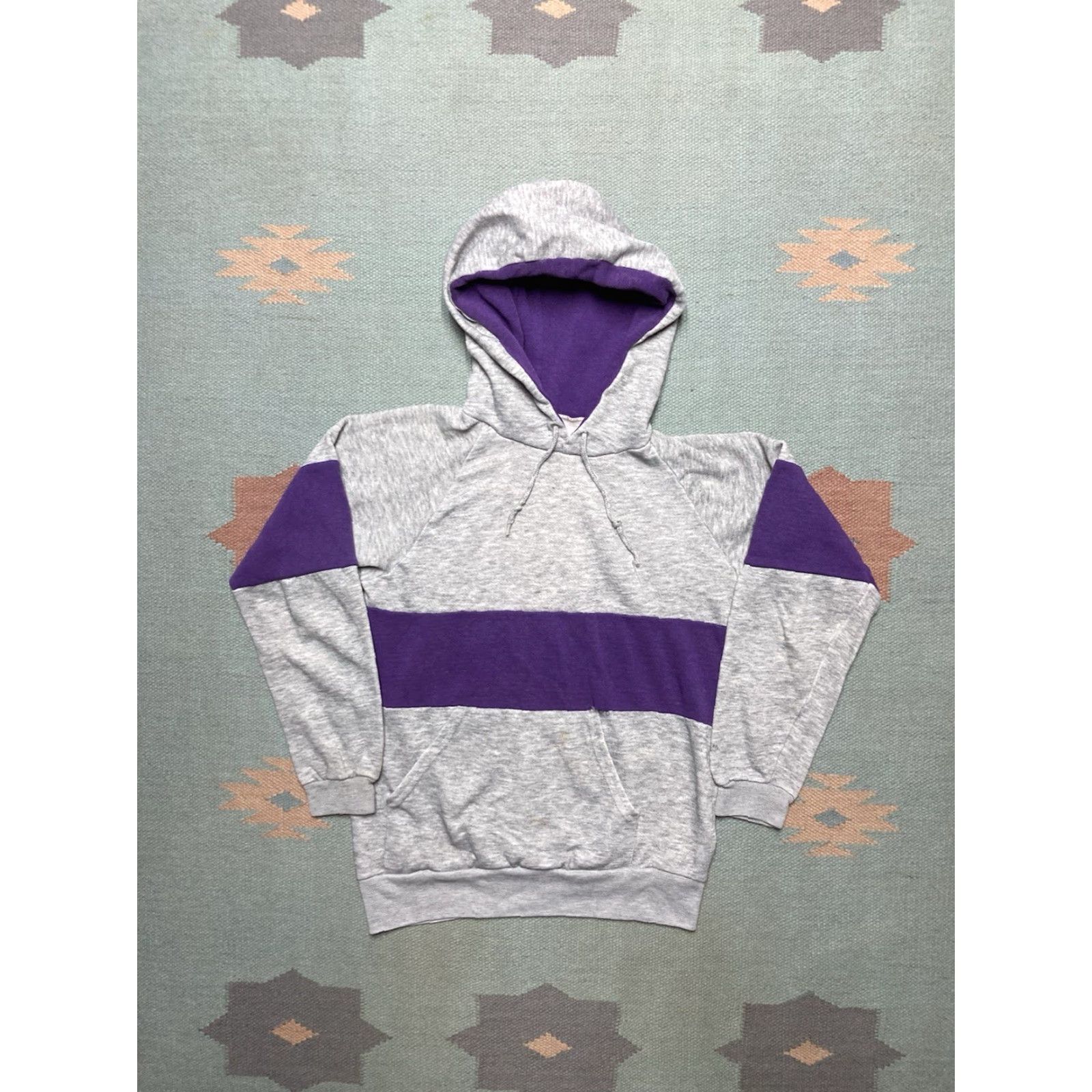 Vintage VINTAGE Hoodie 70s Pullover 2 tone tri blend Gray Purple Adult Small Mens Girls Womens Size US S / EU 44-46 / 1 - 2 Thumbnail