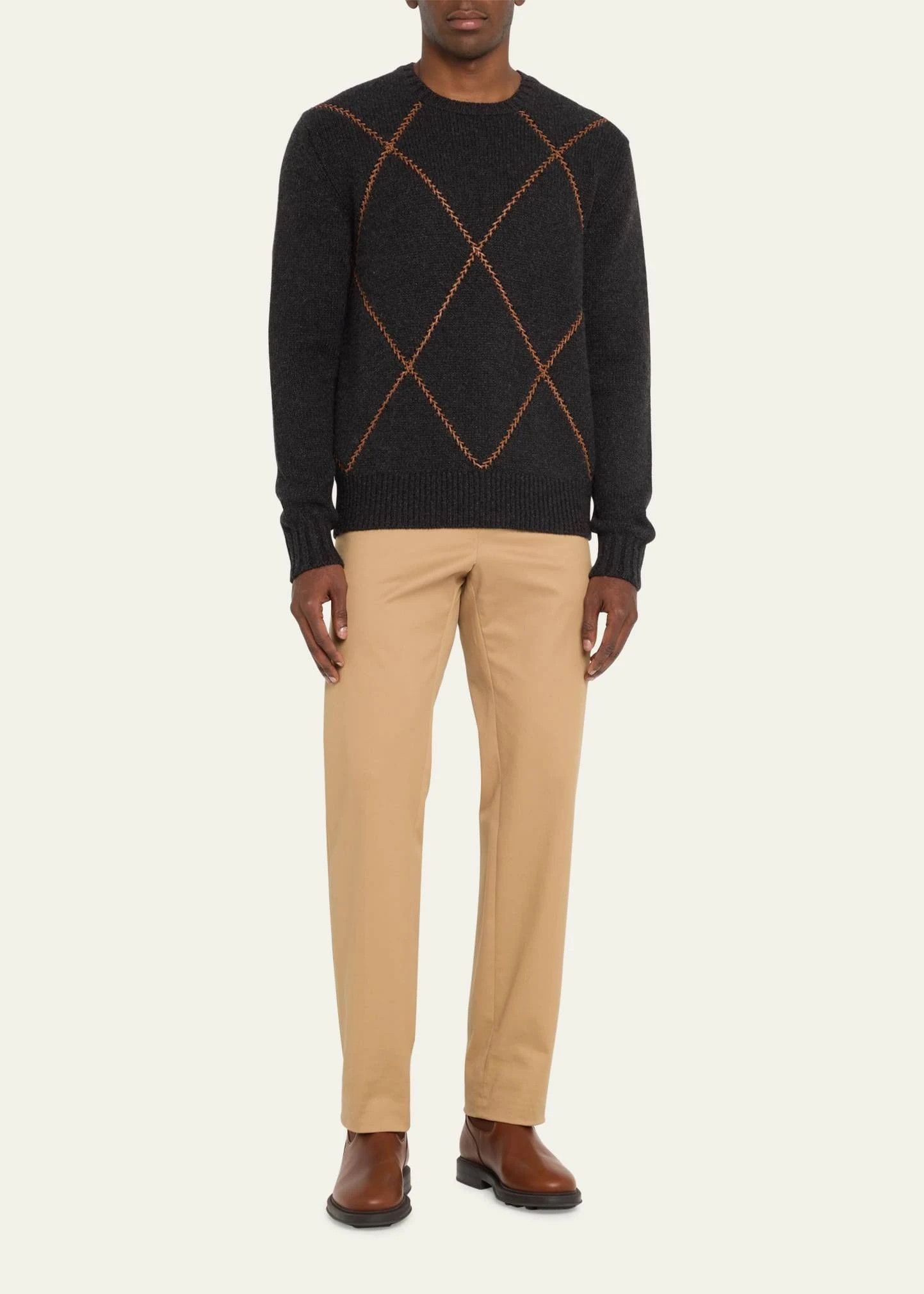 Loro Piana o1w1db10724 Hicks Sweater with Leather Piping in Dark Grey Size US M / EU 48-50 / 2 - 3 Thumbnail