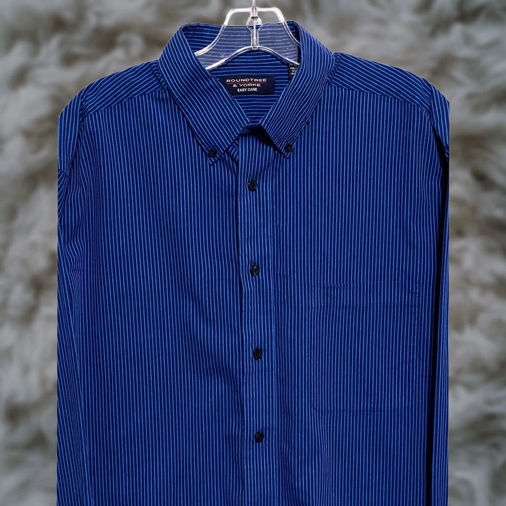 Roundtree & Yorke VINTAGE Roundtree & Yorke Easy Care Blue Striped Button Shirt Mens L Office Classic Work Size US L / EU 52-54 / 3 - 1 Thumbnail
