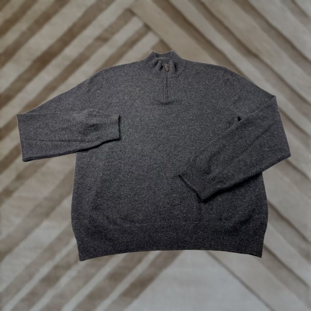 Bloomingdale's The Men's Store 100% Cashmere 1/4 Zip Pullover Sweater Gray XL Men Shirt/ Sweater Size US XL / EU 56 / 4 - 1 Thumbnail