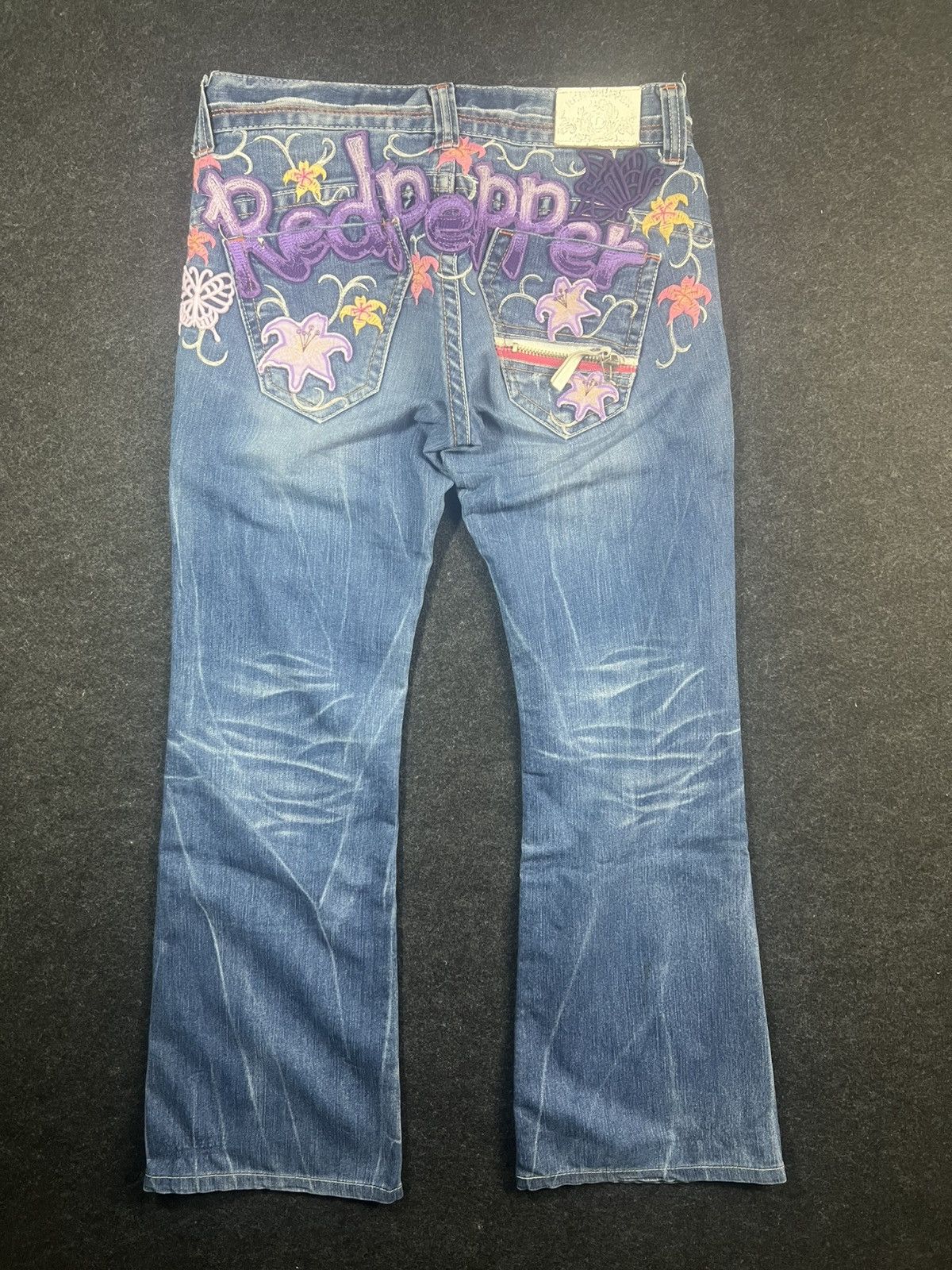 In The Attic RARE 🔥 Red Pepper Flower Embroidery Flare Jeans like LGB Size US 31 - 9 Thumbnail