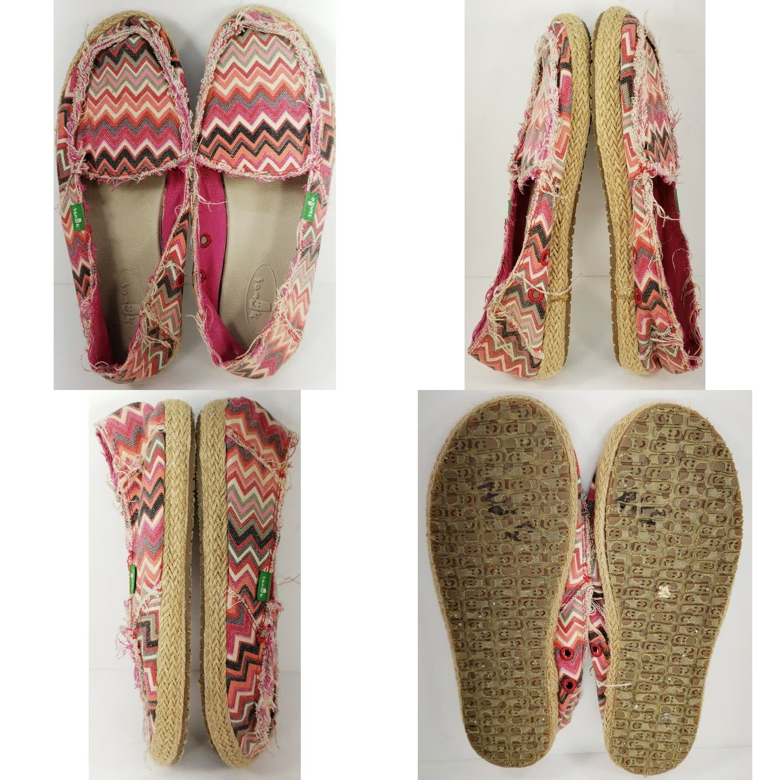 Sanuk Sanuk Women's 6 Funky Fiona Flats Natural Zig Zag Pink Slip On Loafers Casual Lifestyle Size US 6 / IT 36 - 8 Thumbnail