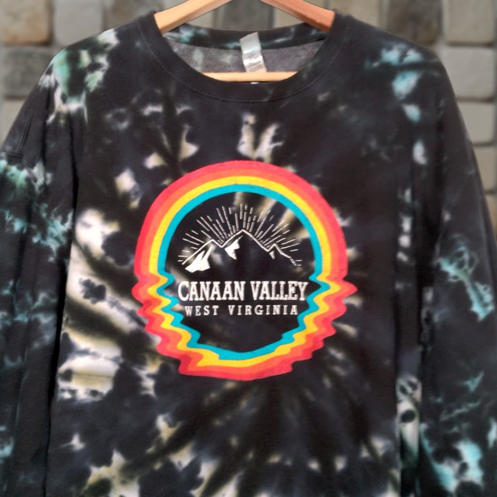 Rainbow VINTAGE Ocean Beach Company Tie Dye Sweatshirt XL Black Pullover Graphic Nature Rainbow Canaan Valley WV Mens Size US XL / EU 56 / 4 - 1 Thumbnail