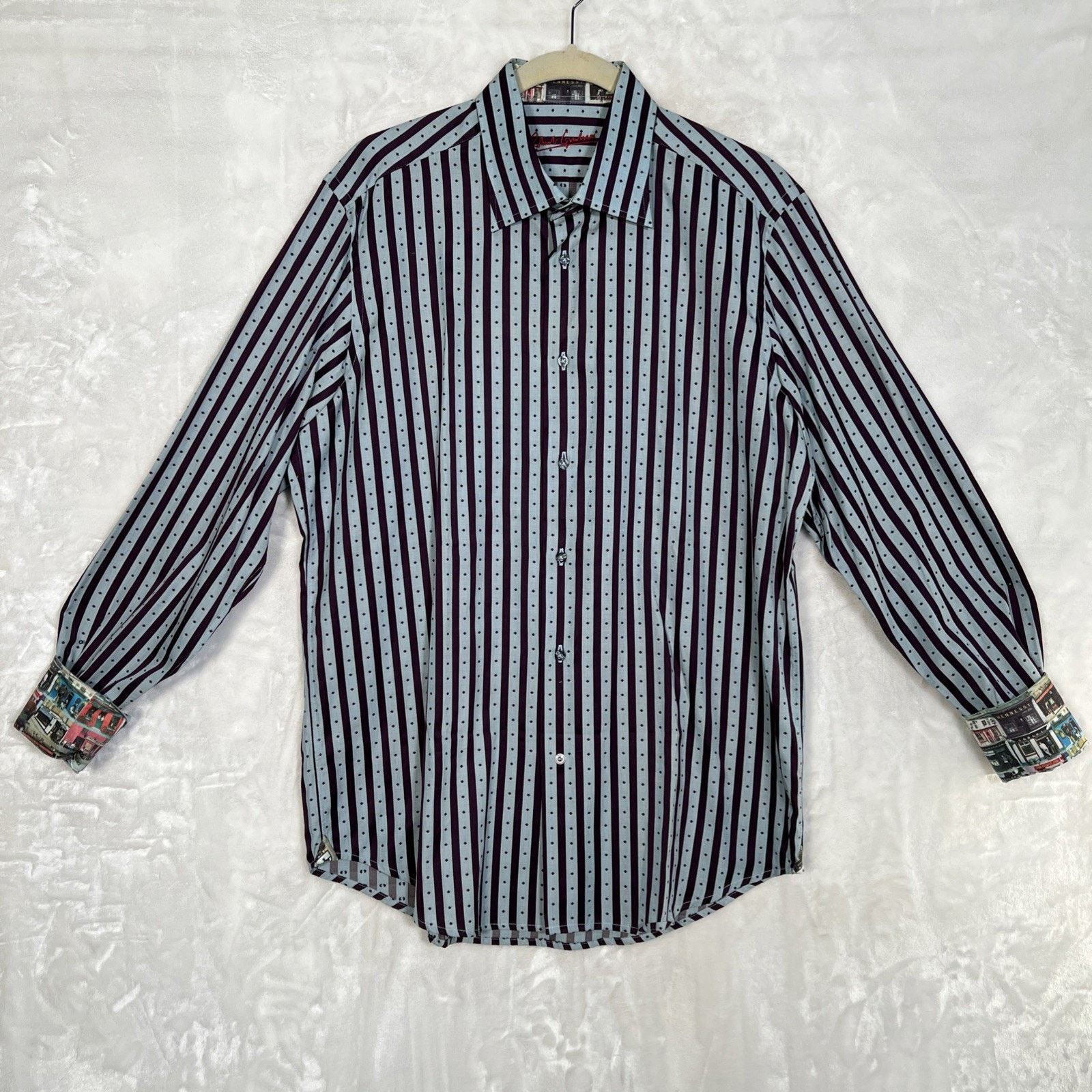 Robert Graham Robert Graham Mens Shirt Blue Dot Flip Cuff Italian Store Size US L / EU 52-54 / 3 - 1 Thumbnail
