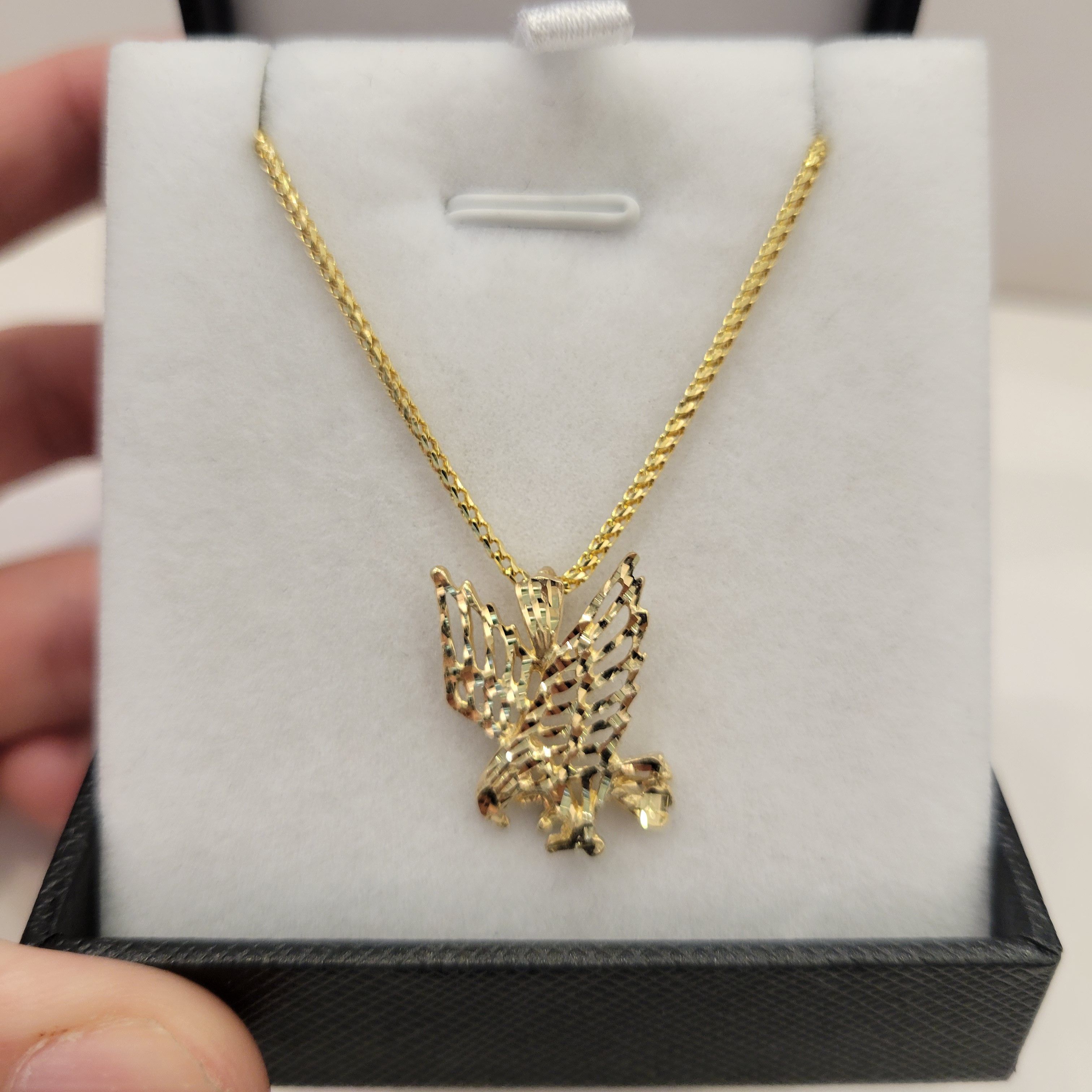 image of 10K Solid Gold x Gold Chain 10Kt 10K Gold Eagle 22" Necklace Chain And Pendant Solid, Men's
