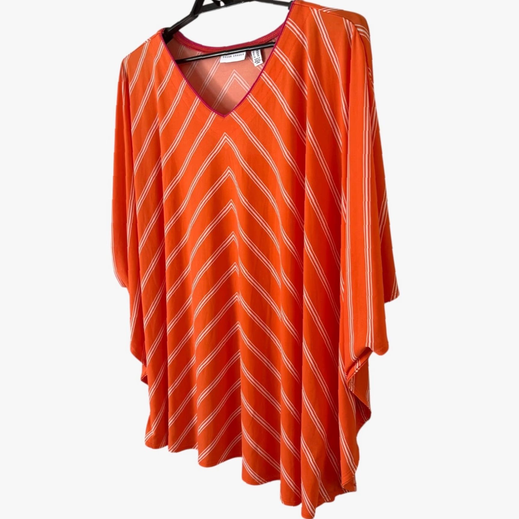 Vintage Susan Graver Striped Liquid Knit V-Neck Top Orange Womens 2X Blouse KnItems? Size XXL / US 16-18 / IT 52-54 - 2 Thumbnail