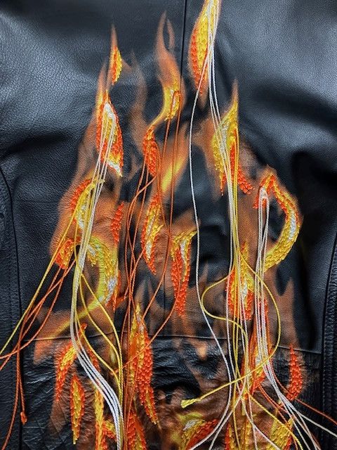 Unique flame embroidered leather Perfecto