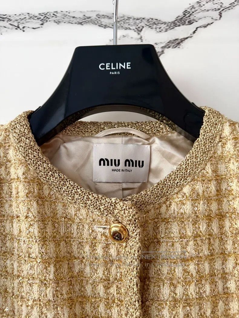 Miu Miu Miu Miu Golden checkered tweed jacket Size US S / EU 44-46 / 1 - 2 Thumbnail