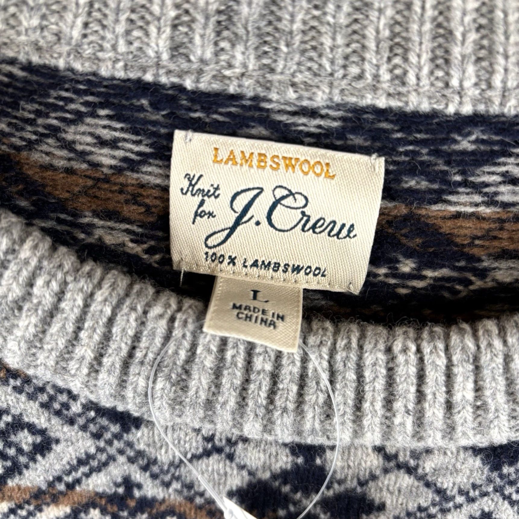 J.Crew J.Crew Sweater Mens Large 100% Lambswool Gray Navy Fair Isle Print New w/Tags Pullover Knit Crew Neck Size US L / EU 52-54 / 3 - 4 Thumbnail