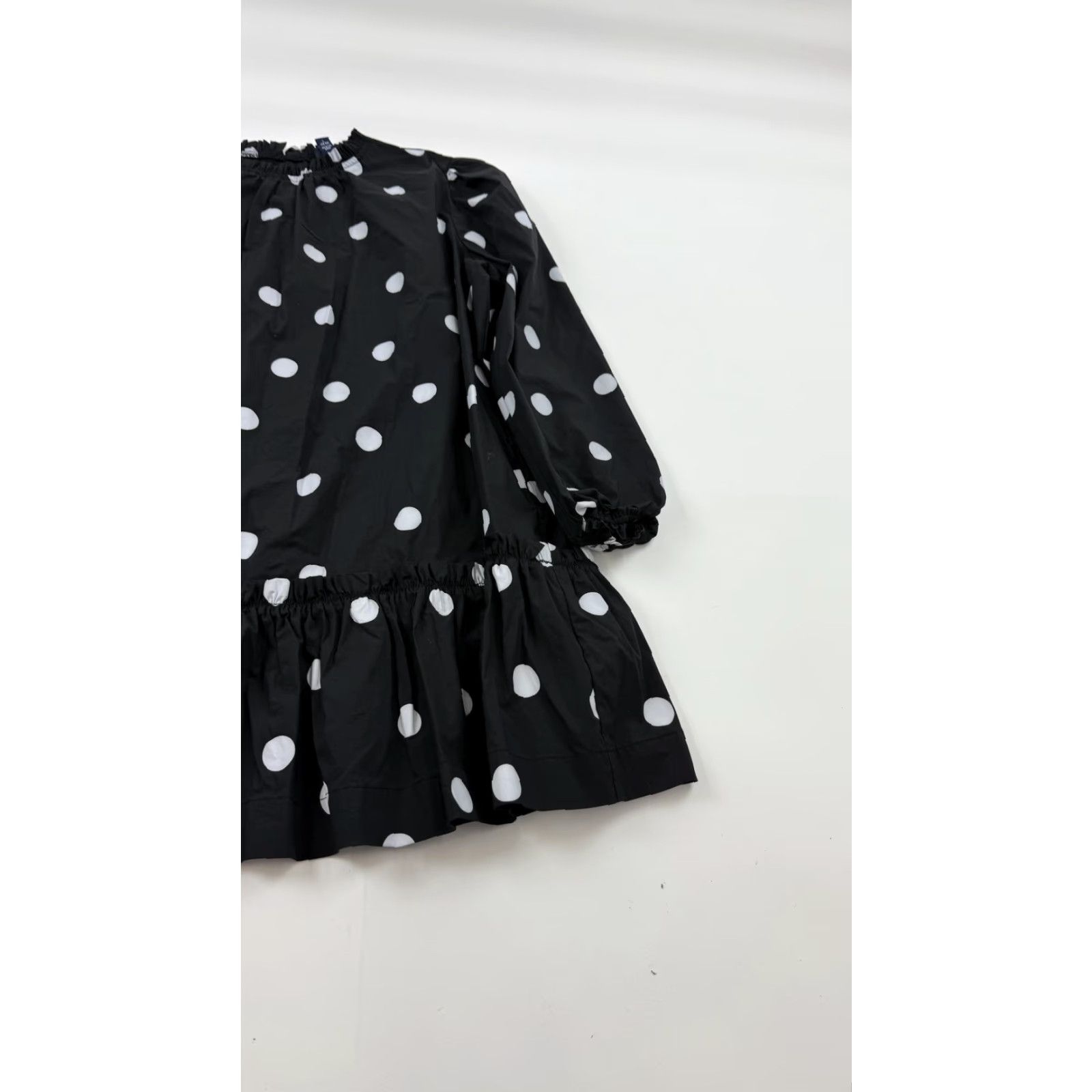 Vintage Scoop Dress Womens Large 12-14 Black Polka Dot Long Sleeve Ruffle Hem Keyhole Dress (Pullover) Size L / US 10 / IT 46 - 2 Thumbnail