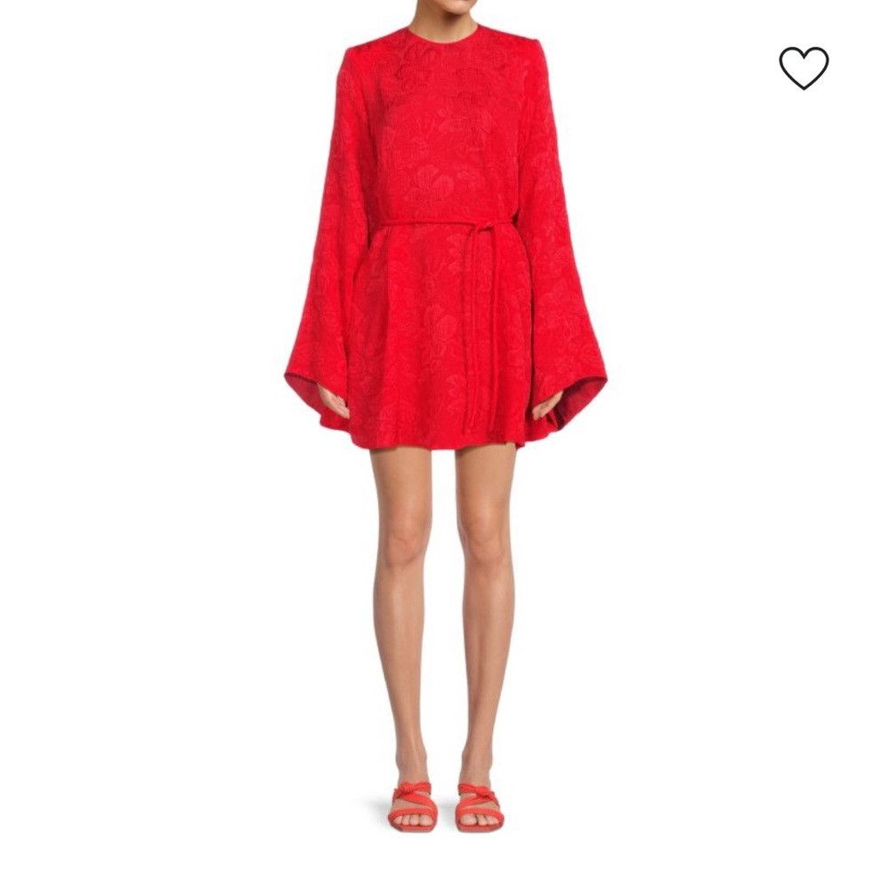 Stella McCartney New | STELLA MCCARTNEY Delia Floral Embossed Silk Dress Red Size M / US 6-8 / IT 42-44 - 3 Thumbnail