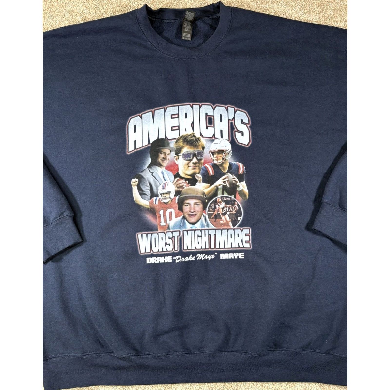 Gildan VINTAGE Drake Maye New England Patriots Barstool Crewneck Sweatshirt • Men's Size 2XL Blue Graphic Print Sweatshirt Mens 2XL Size US XXL / EU 58 / 5 - 2 Thumbnail
