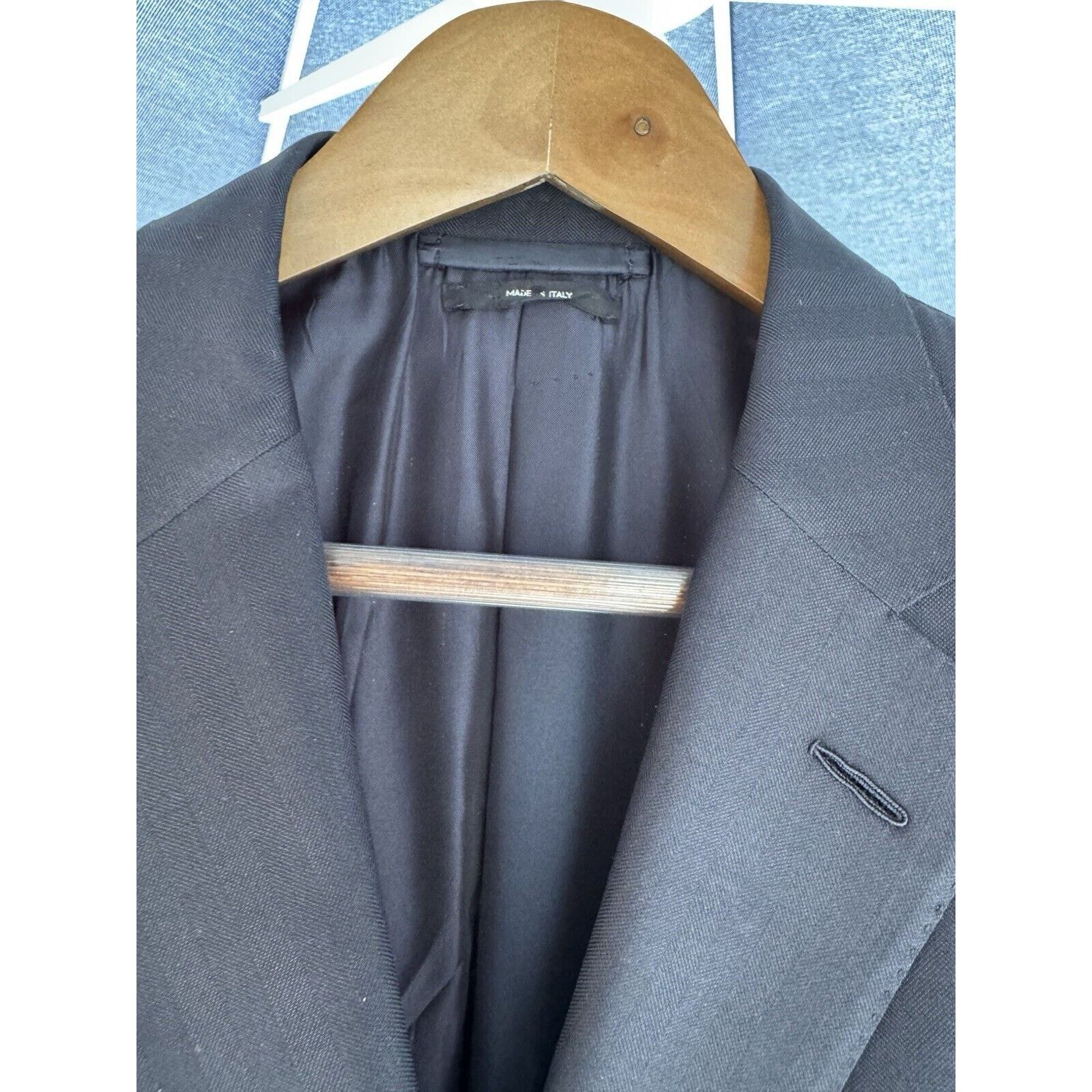 Tom Ford Tom Ford Navy Herringbone Suit Jacket Silk Wool 54/44 Notch Size 44R - 3 Thumbnail