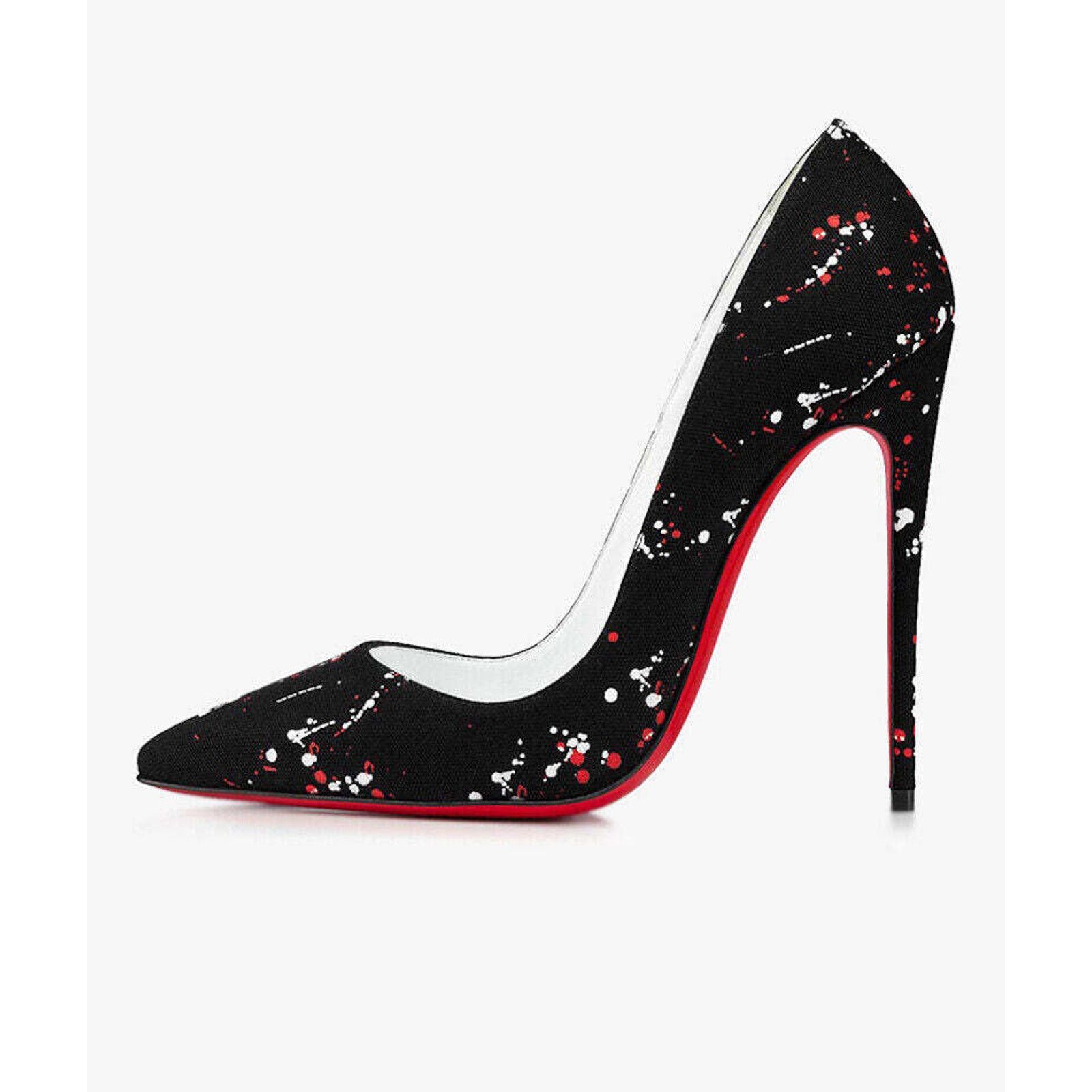 Christian Louboutin So Kate 120 Toile Splash Black Red White Heel Pump 38.5 Size US 8.5 / IT 38.5 - 3 Thumbnail