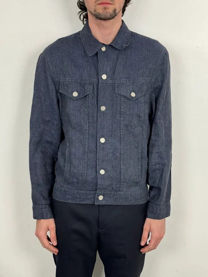 Givenchy 1990s Givenchy Navy Linen Trucker Jacket Size US M / EU 48-50 / 2 - 2 Thumbnail