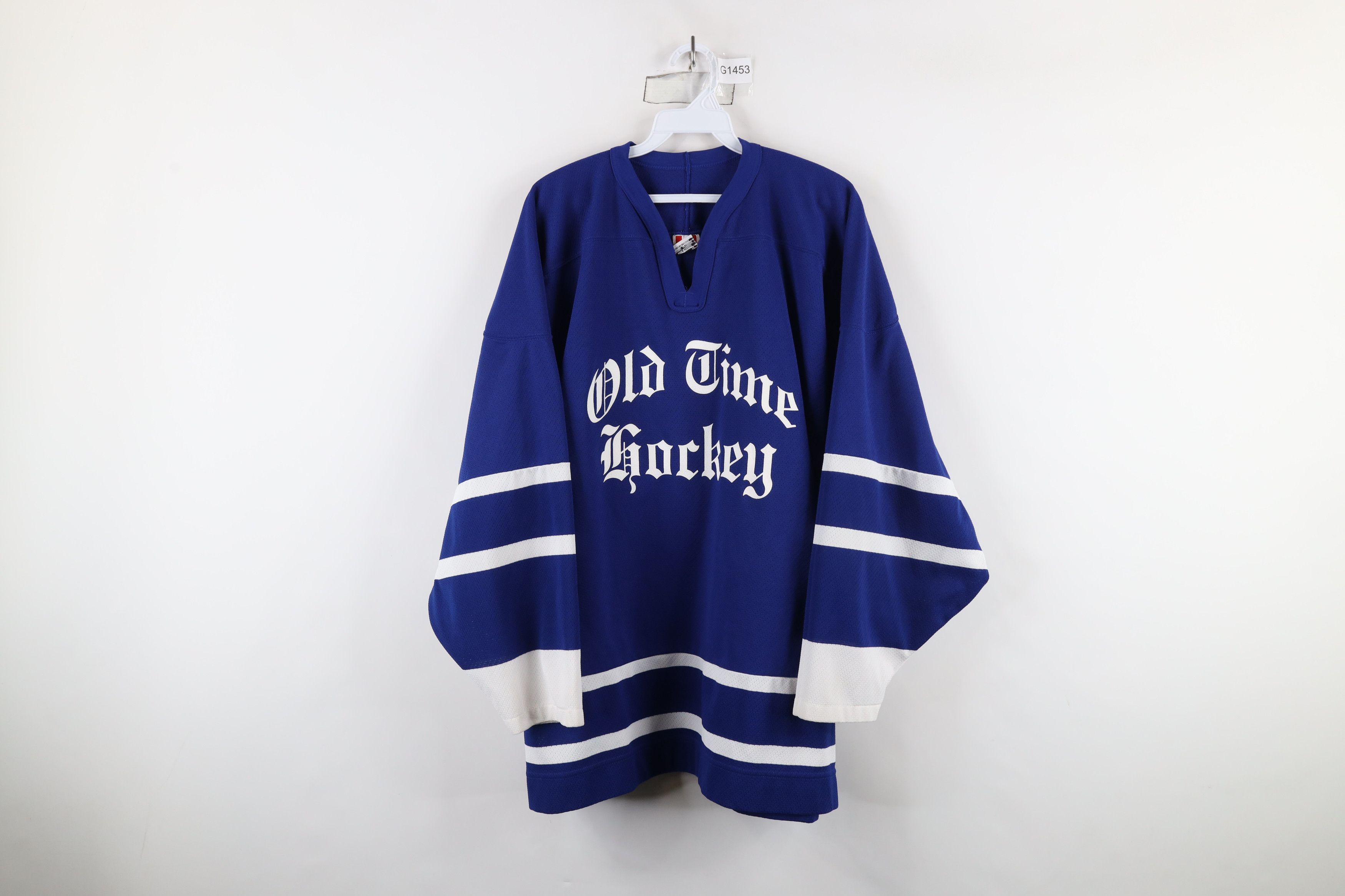 Vintage Vintage 90s CCM English Old Time Hockey Jersey Blue White Size US XL / EU 56 / 4 - 1 Thumbnail
