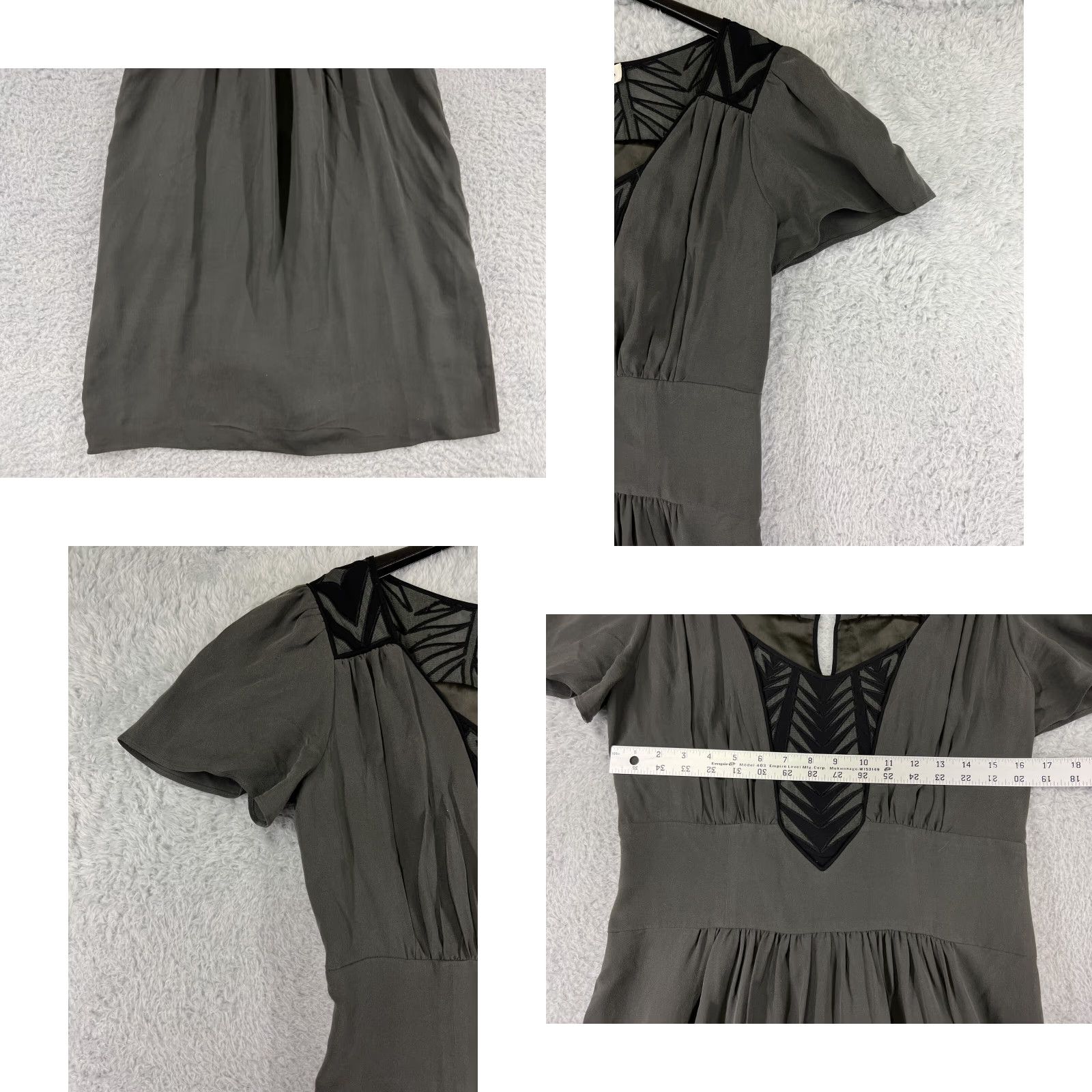 Vintage Temperley Dress Womens 8 Gray 100% Silk Keyhole Back Embroidered Knit A-Line V-Neck Short Sleeve Casual Formal Party/Cocktail Size M / US 6-8 / IT 42-44 - 8 Thumbnail