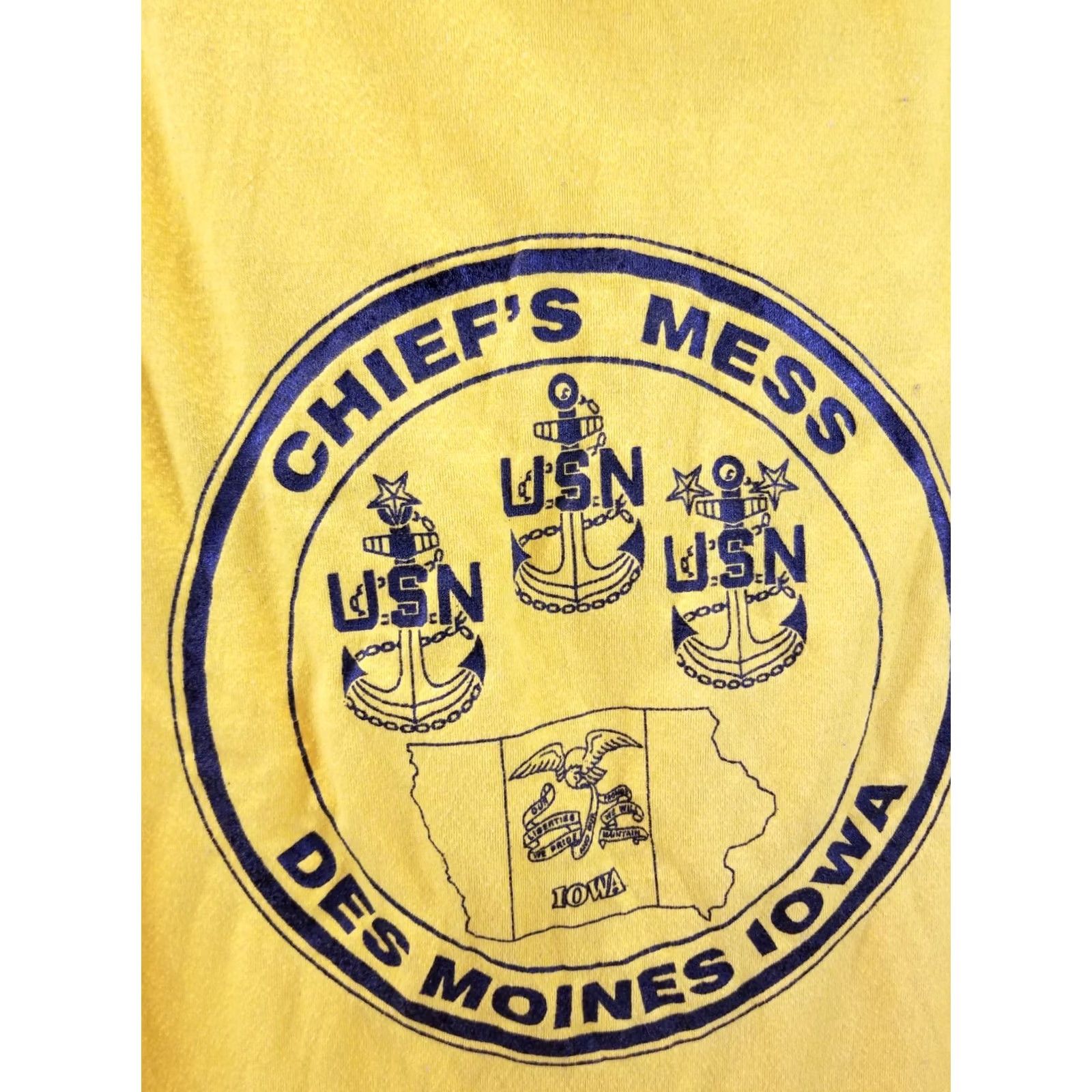 Vintage VINTAGE USN US NAVY YELLOW T-SHIRT CHIEF'S MESS DES MOINES IOWA SZ LARGE T-SHIRT Men Size US L / EU 52-54 / 3 - 2 Thumbnail