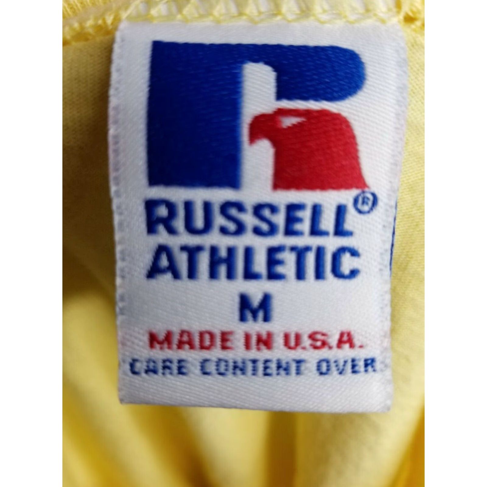 Russell Athletic VINTAGE Russell Athletic Tee Shirt M Mens Yellow Pocket T Shirt Made In USA Cotton Crew Neck Short Sleeve 20x25 Distressed Back USA Graphic Basic Tee Size US M / EU 48-50 / 2 - 4 Thumbnail