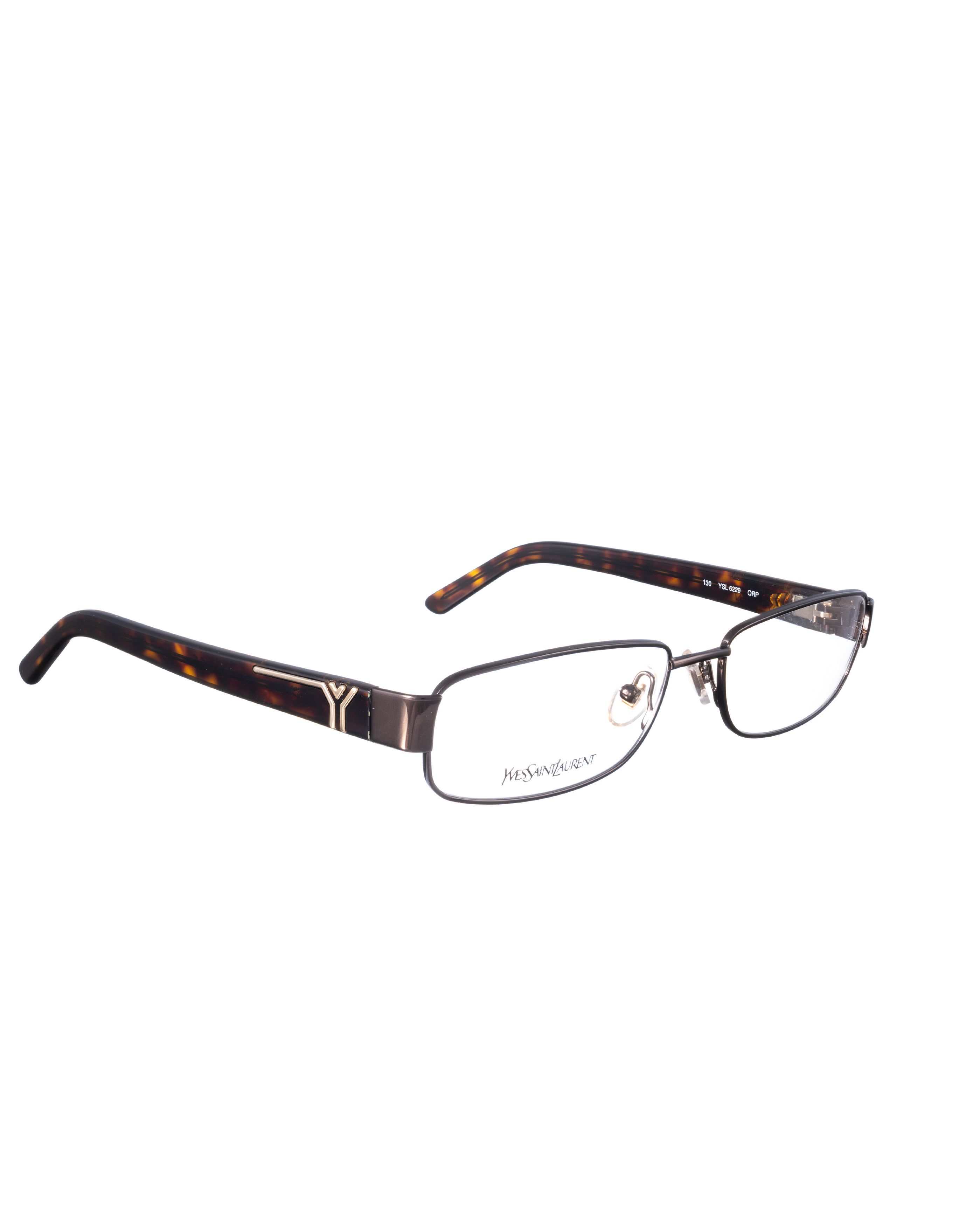Yves Saint Laurent Yves Saint Laurent 00s Rectangular Brown Glasses Gold Detail Size ONE SIZE - 1 Thumbnail