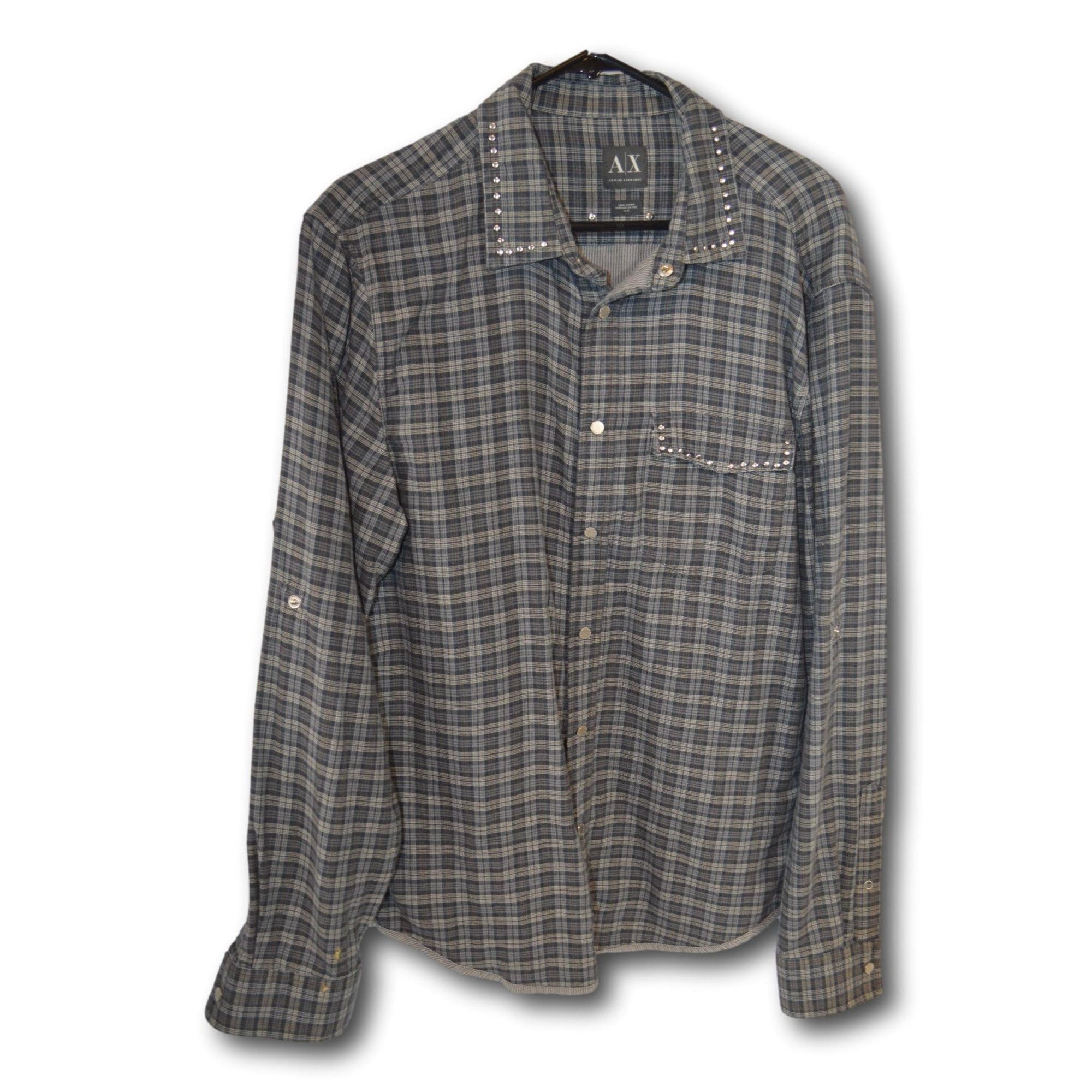 Designer AX Mens Plaid Long Sleeve Shirt With Studs Size US L / EU 52-54 / 3 - 1 Thumbnail