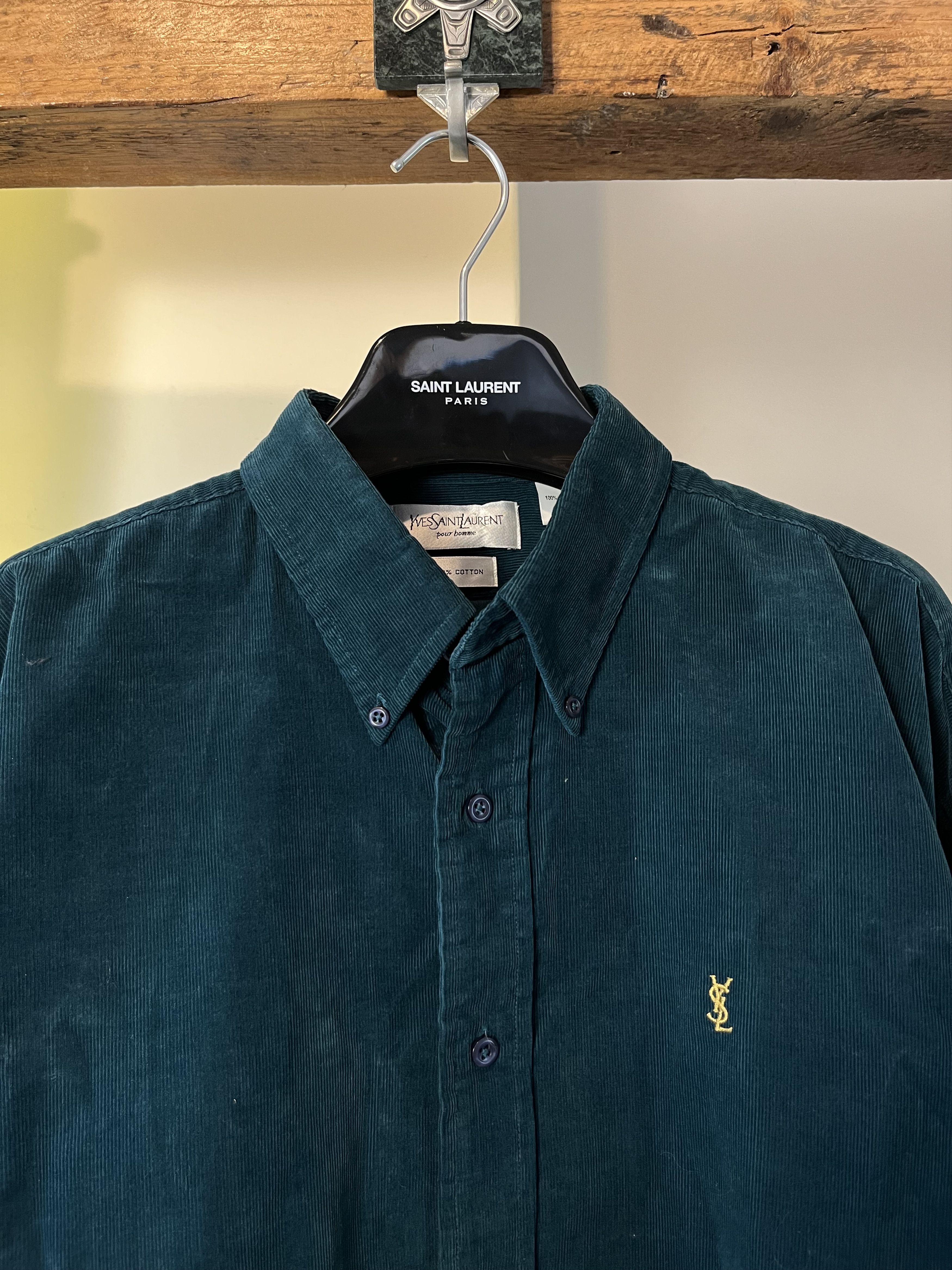 Designer × Vintage × Yves Saint Laurent 90s YSL Vintage Yves Saint Laurent Turqoise Corduroy Shirt Size US XL / EU 56 / 4 - 3 Thumbnail