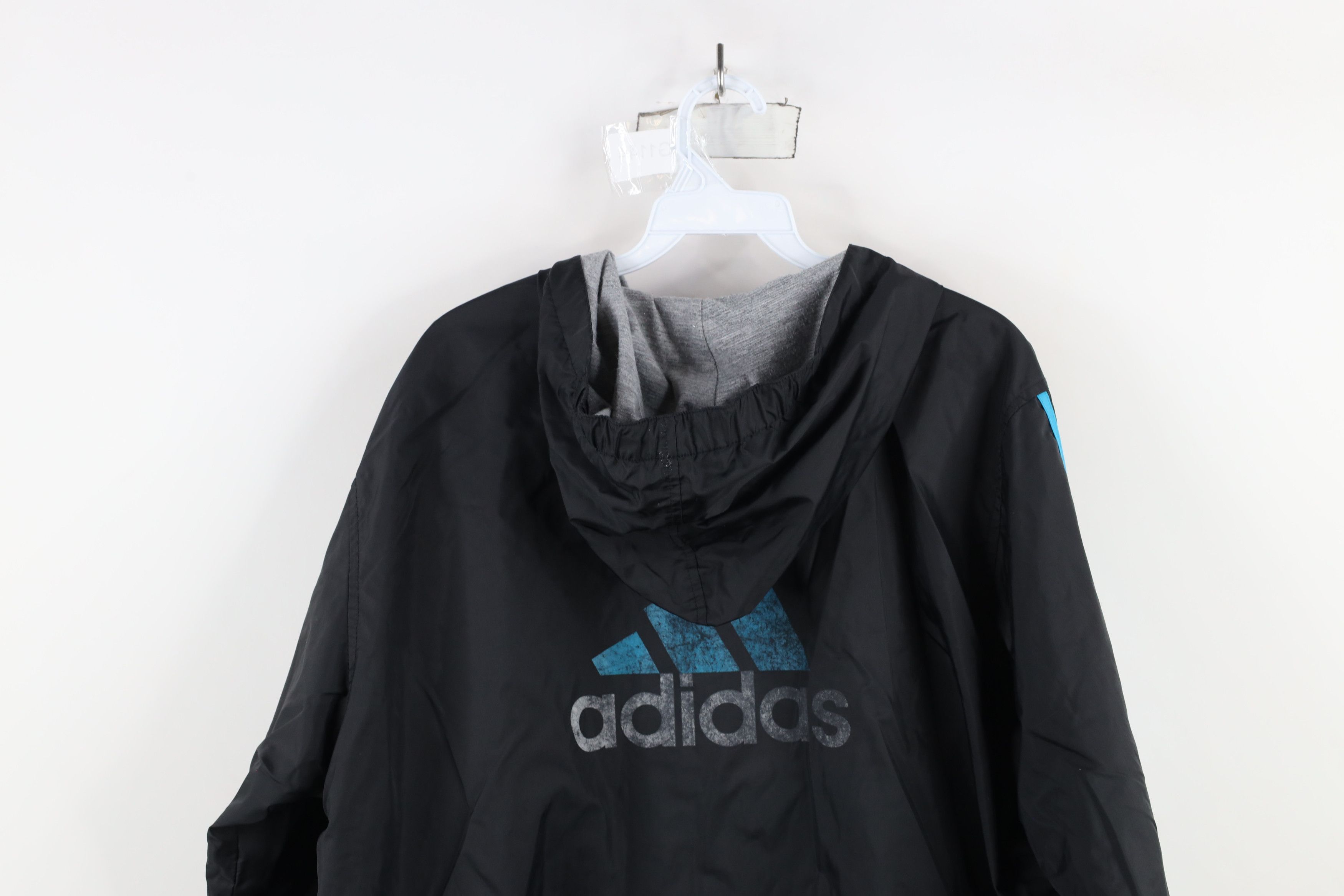 Adidas × Vintage Vintage 90s Adidas Spell Out Lined Hooded Windbreaker Jacket Size US XL / EU 56 / 4 - 14 Thumbnail