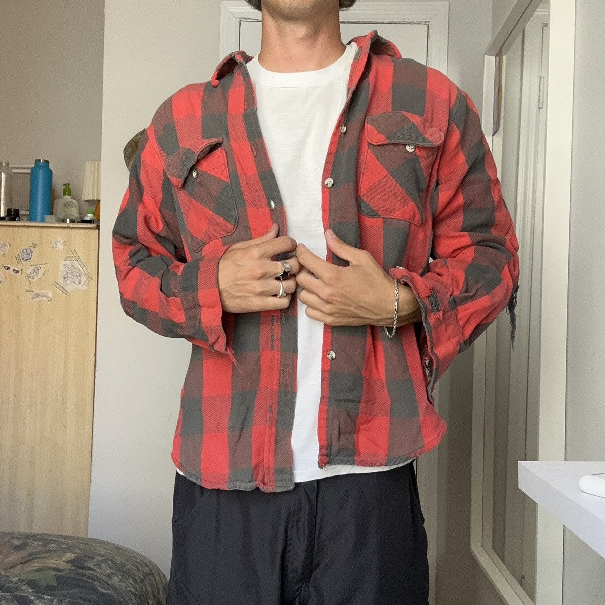 Vintage 90s Thrashed Cotton Plaid Faded Flannel Button Up
