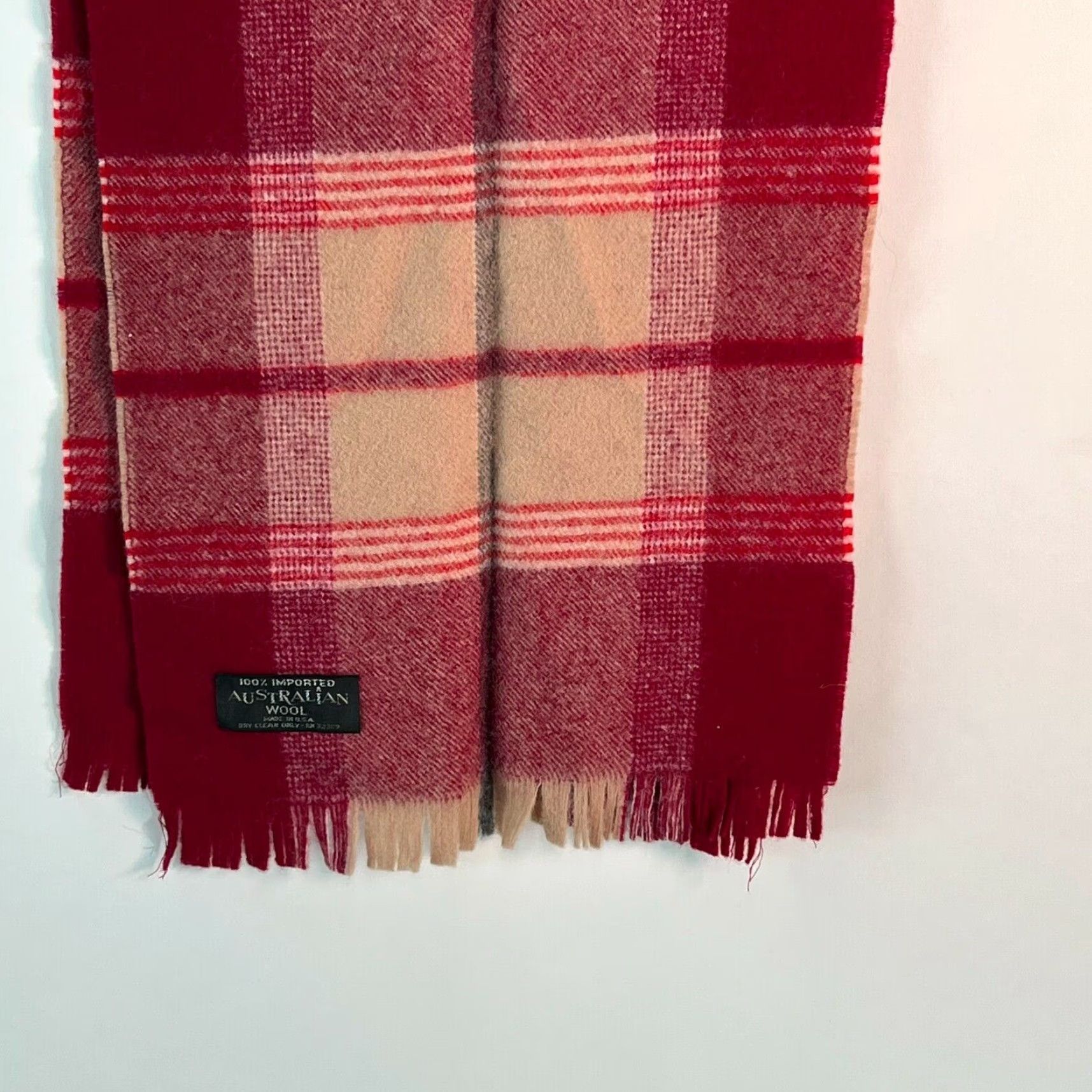 Vintage Red Plaid Wool Scarf 10" X 44" - Winter Rectangle Scarf for Men Size ONE SIZE - 4 Thumbnail