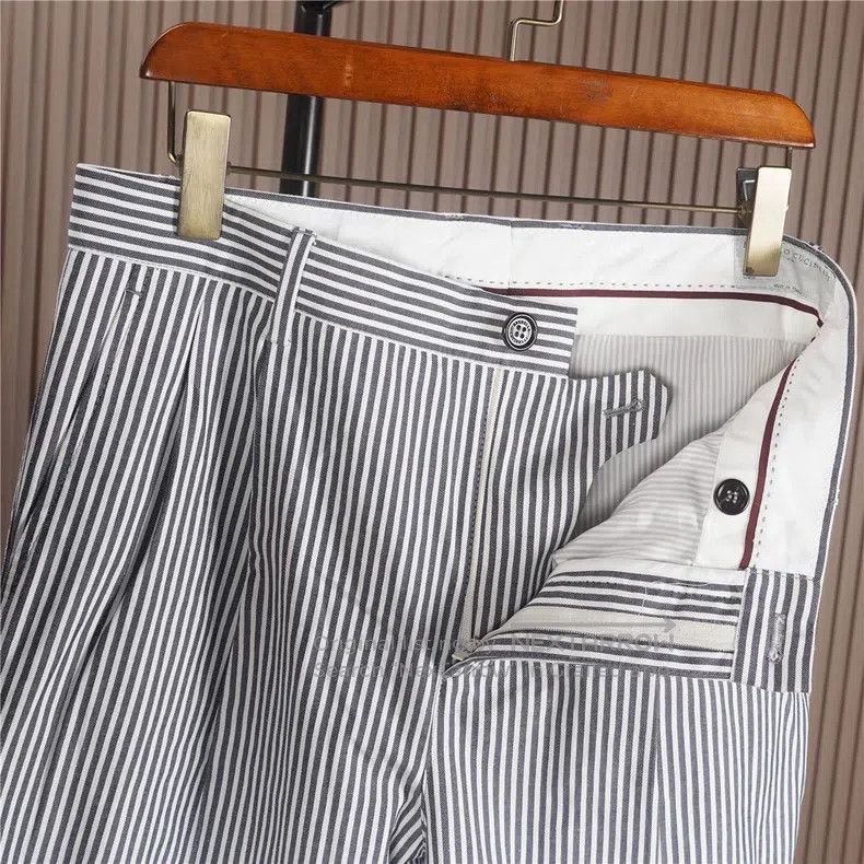 Brunello Cucinelli Brunello Cucinelli Men's Blue and White Striped Casual Pan Size US 44 / EU 60 - 4 Thumbnail