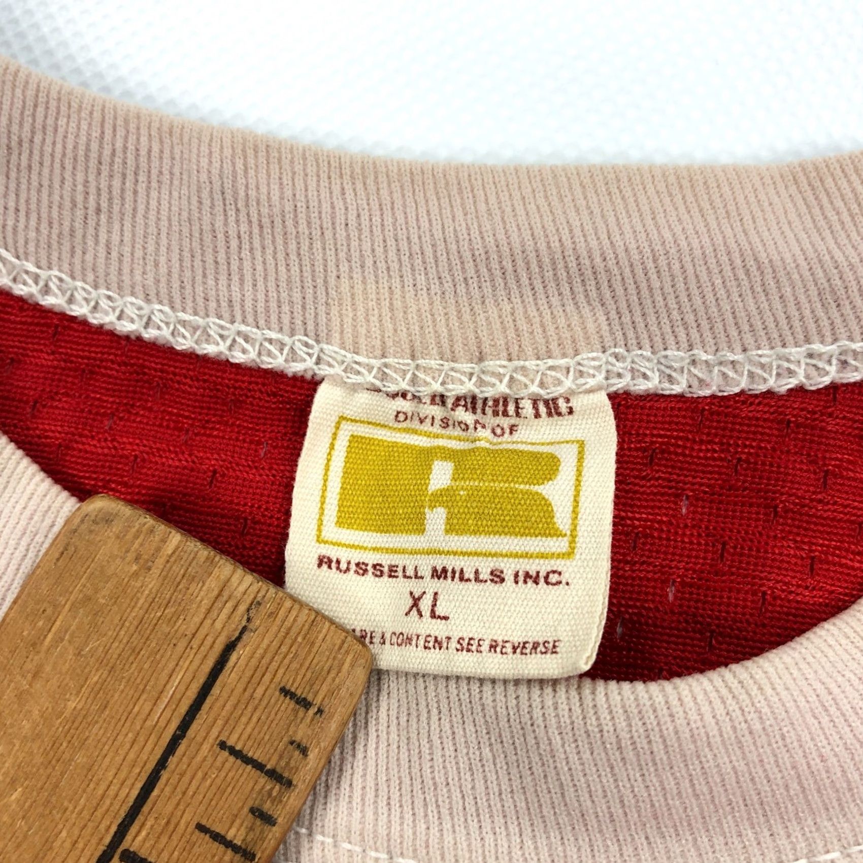 Vintage VINTAGE Russell Jersey 1970s XL Red Tats Athletics Mills 70s Russell Jersey Short Sleeve Adult XL Red Sportswear/Beach Mens Size US XL / EU 56 / 4 - 7 Thumbnail