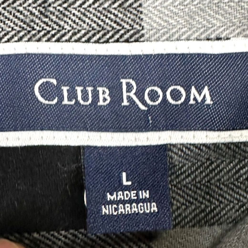 Club Room VINTAGE Club Room Flannel Shirt Mens Large Black Grey Herringbone Plaid Button-Down NEW Size US L / EU 52-54 / 3 - 6 Thumbnail