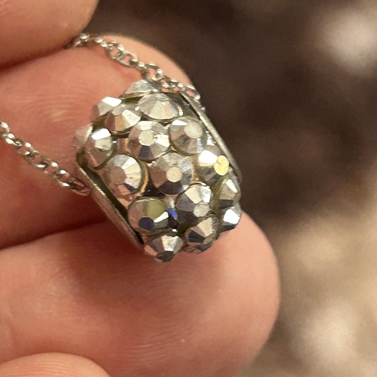 Handmade Handcrafted silver crystal charm slider on chain necklace Size ONE SIZE - 7 Thumbnail
