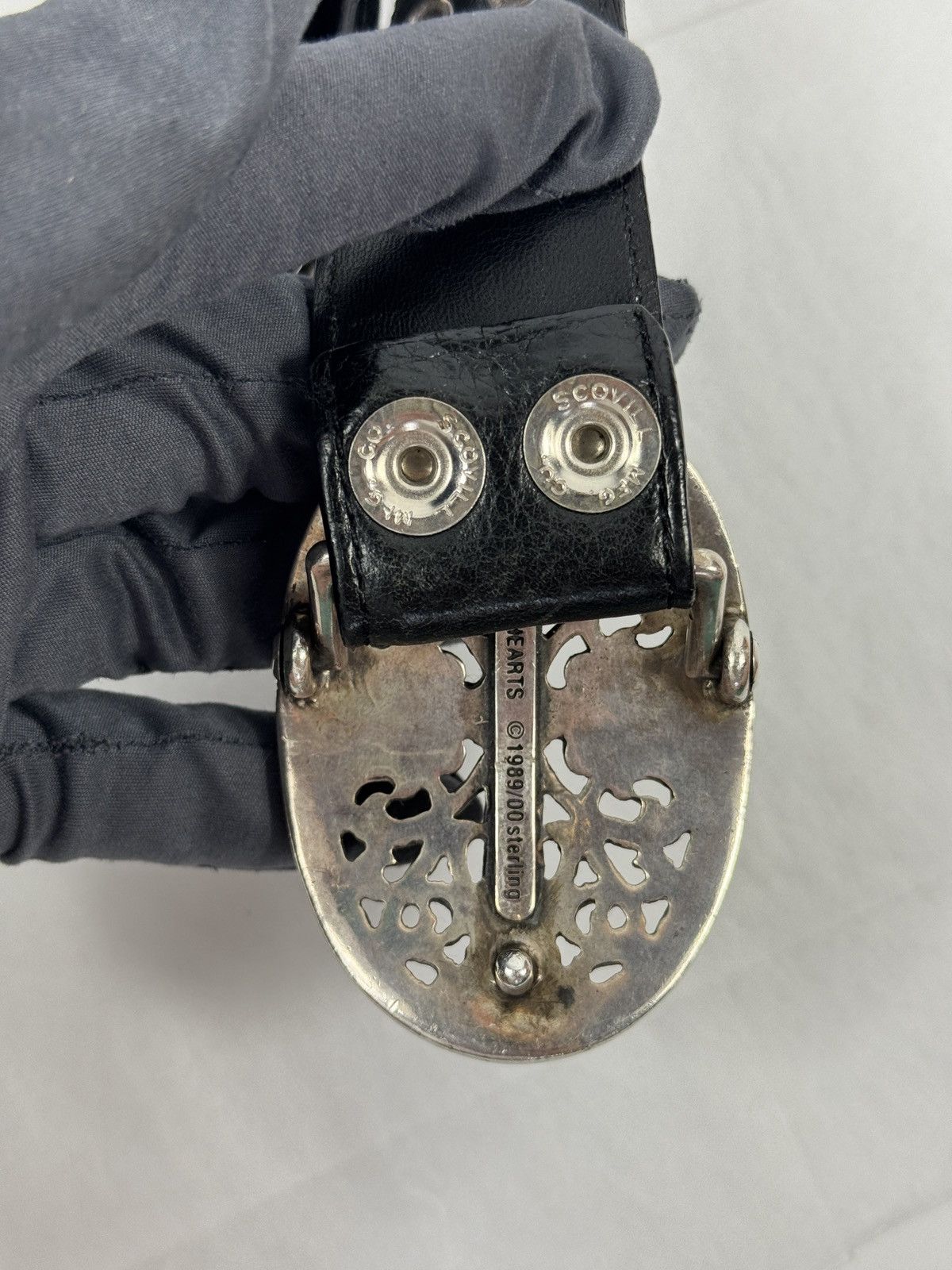 Chrome Hearts DOUBLE STUD STERLING SILVER LEATHER BELT +BUCKLE *RARE* Size 36 - 4 Thumbnail