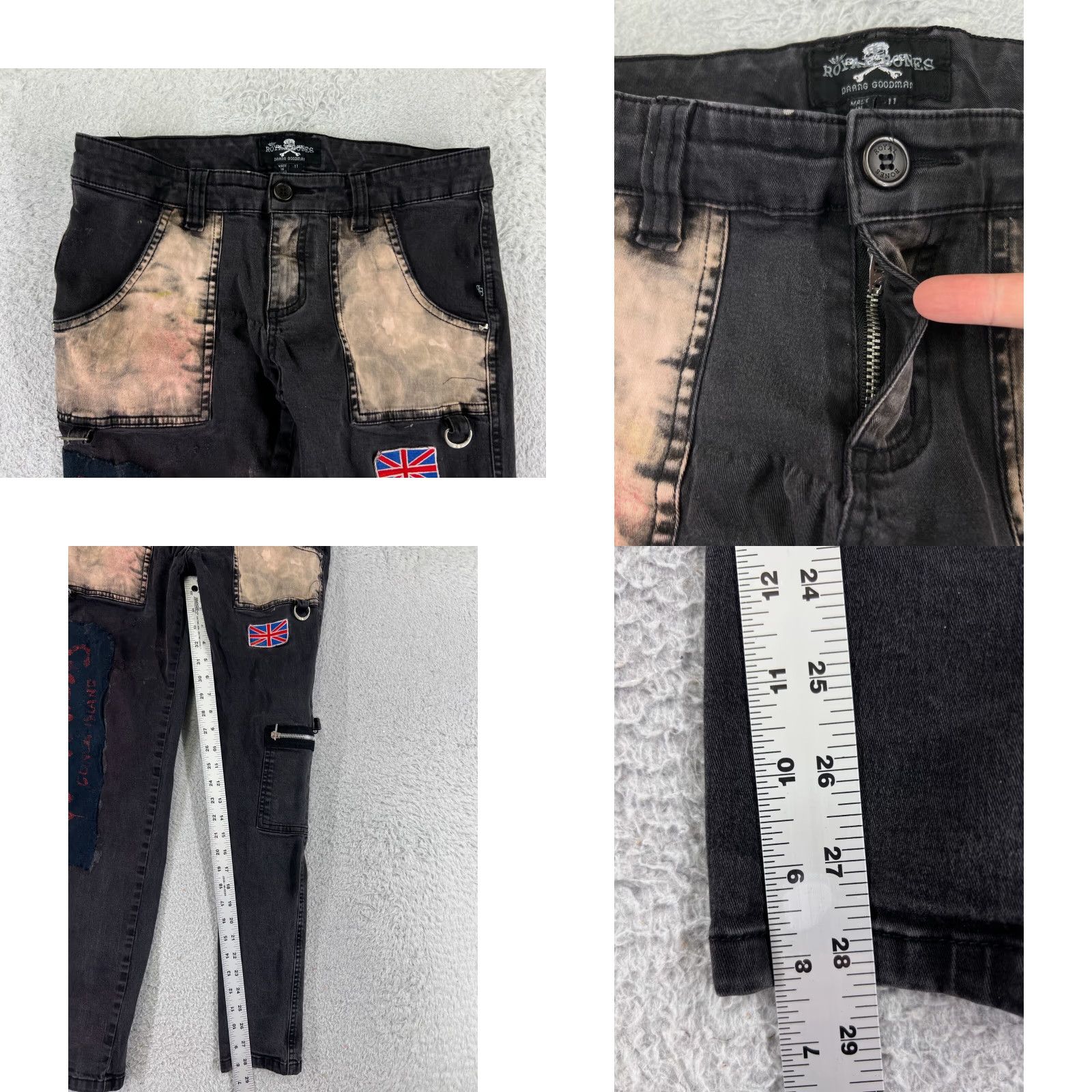 Vintage Royal Bones Womens Black Denim Skinny Jeans 11 Distressed Cargo Button Logo 90s Size 32" / US 10 / IT 46 - 8 Thumbnail