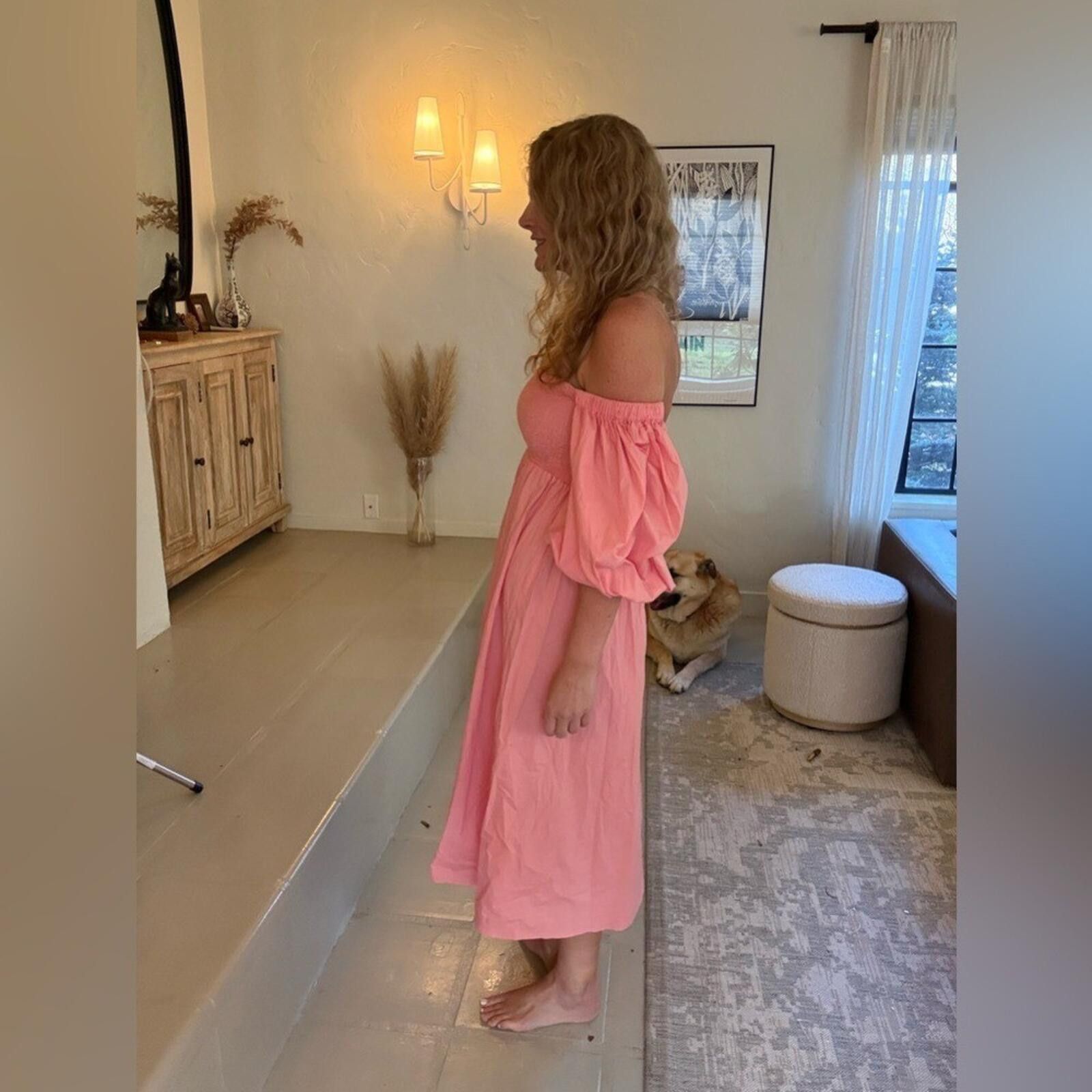 Other Sotela Collection Pink Smocked Midi Dress Puff Sleeve S Size S / US 4 / IT 40 - 4 Thumbnail