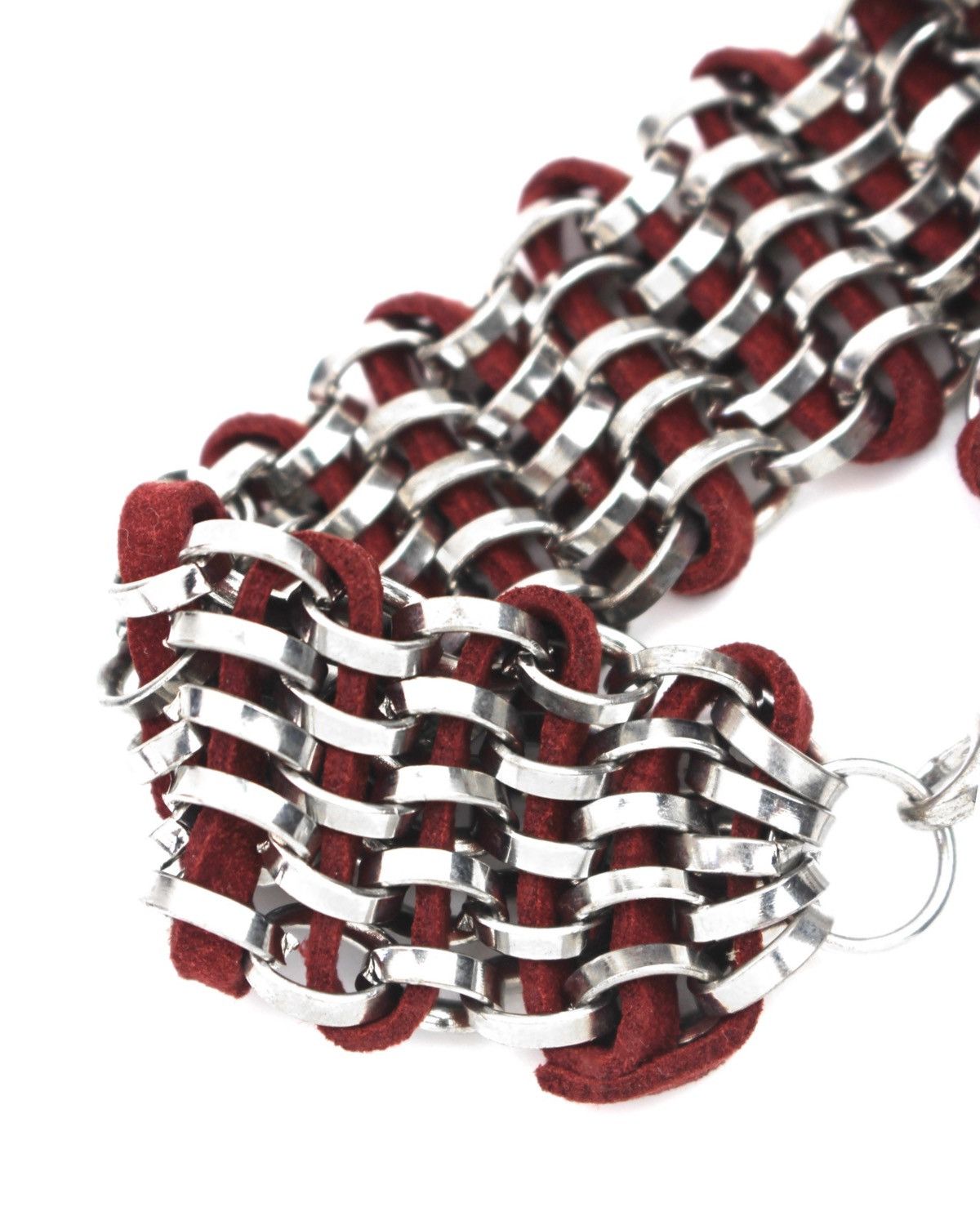 Hysteric Glamour 2000S JAPANESE MADE METAL WEAVE RED SUEDE LINK BRACELET Size ONE SIZE - 5 Thumbnail
