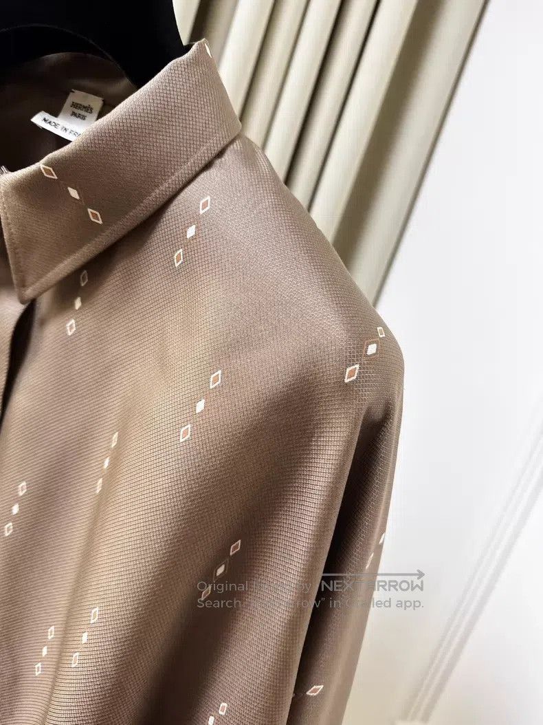 Hermes Hermes Brown Printed Long Sleeve Silk Shirt Jacket Size S / US 4 / IT 40 - 4 Thumbnail
